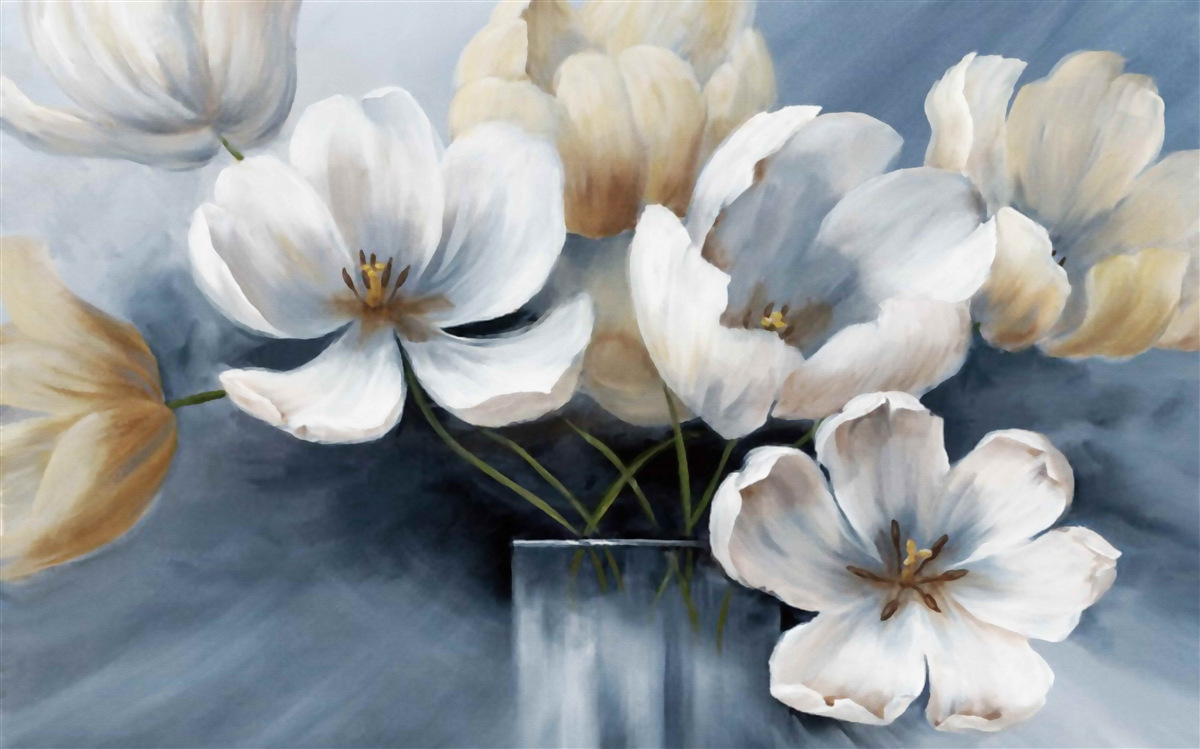Fotobehang schilderij met grote felle bloemen