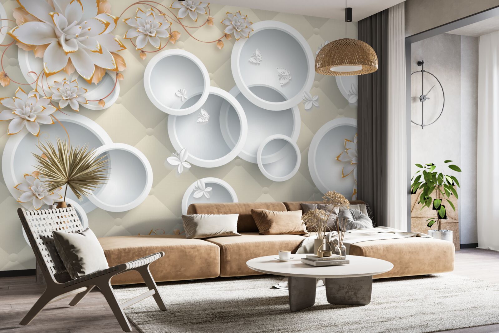 Fotobehang lichte achtergrond met witte cirkels