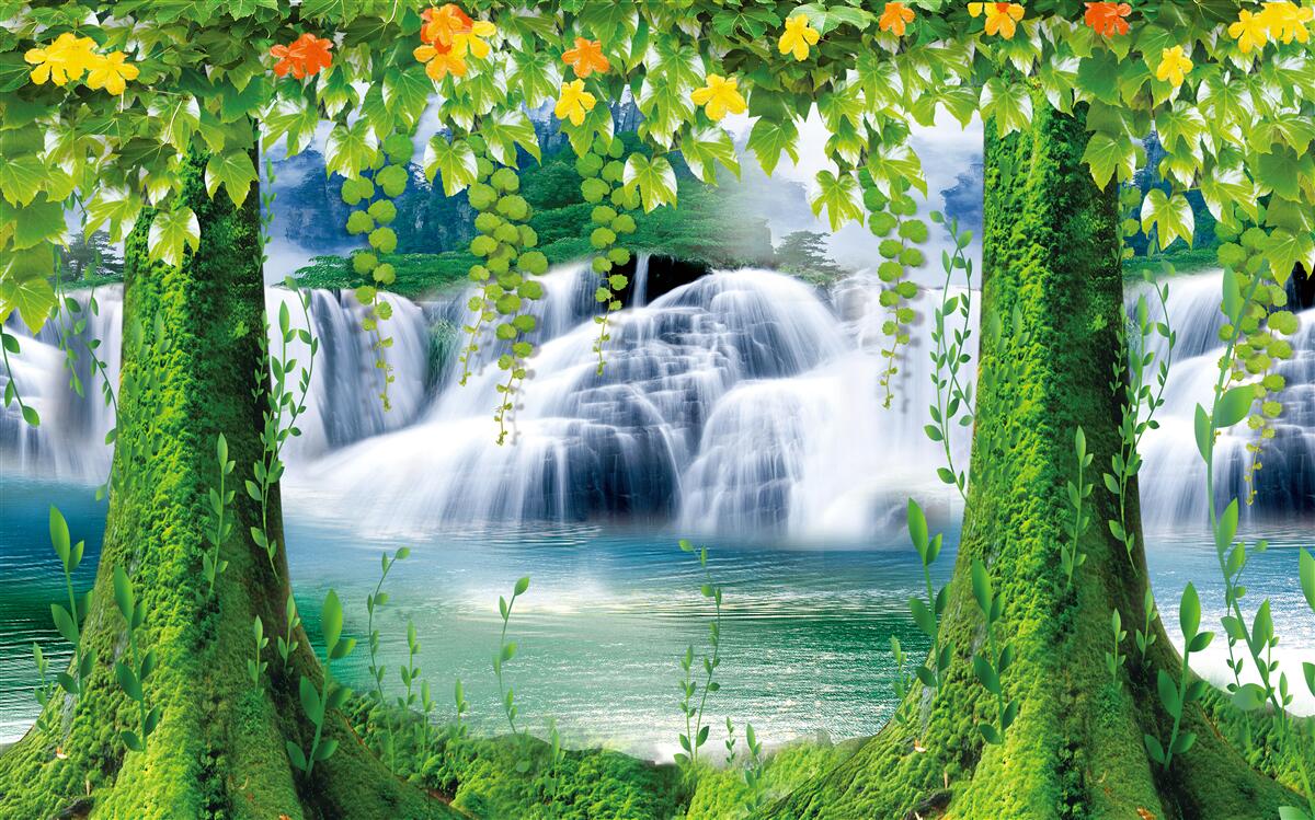 Fotobehang prachtige getrapte watervallen