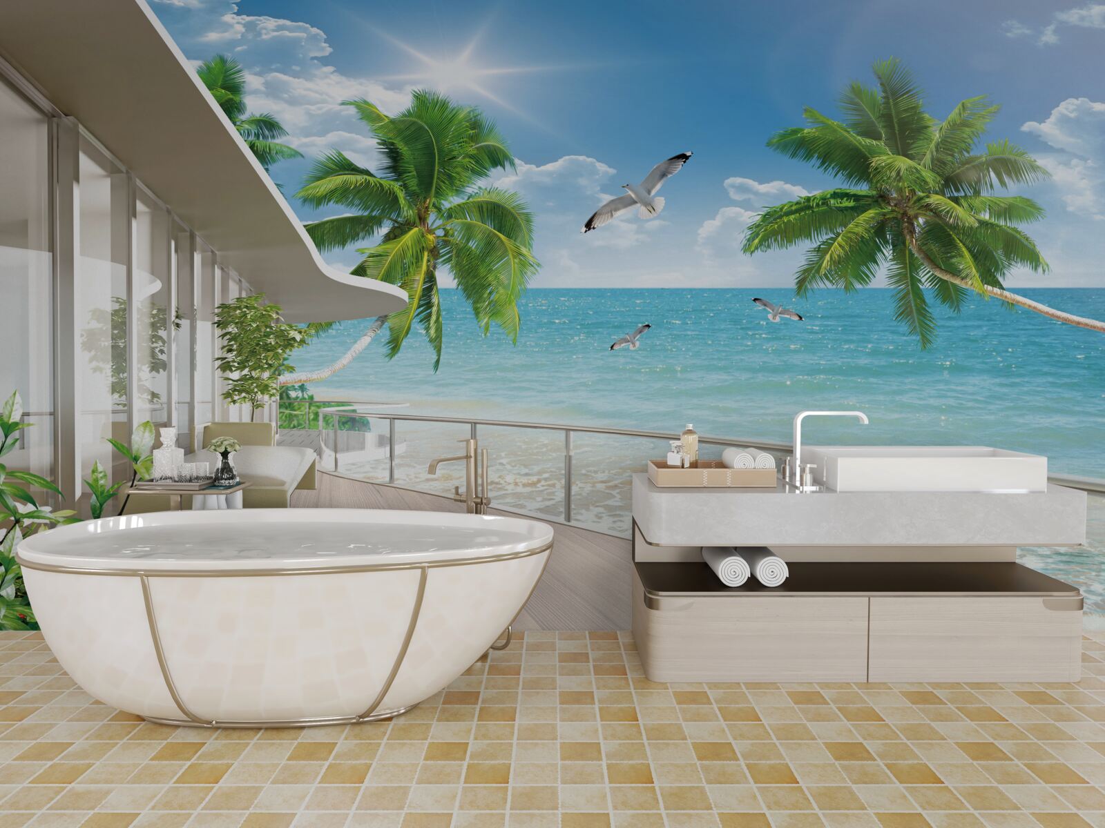 Fotobehang luxe villa aan zee