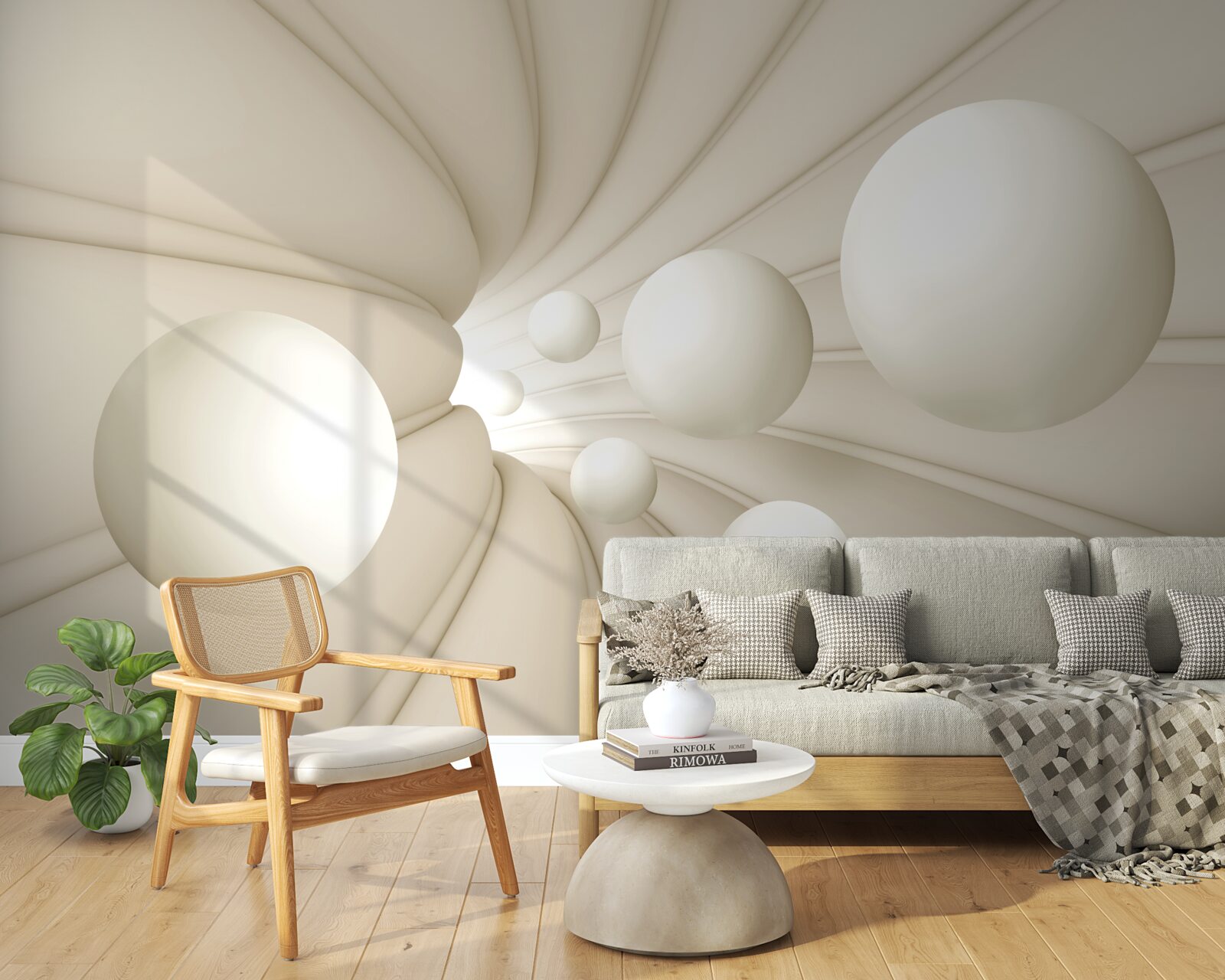 Fotobehang witte ballen van verschillende grootte en vorm