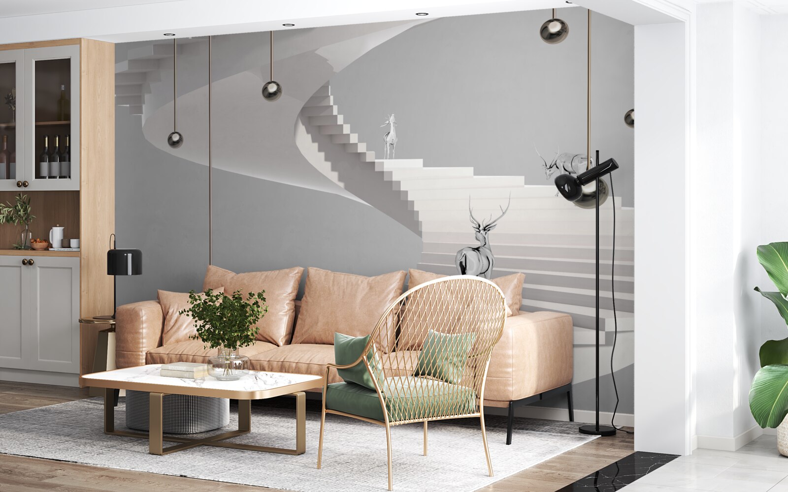 Fotobehang herten op de wenteltrap