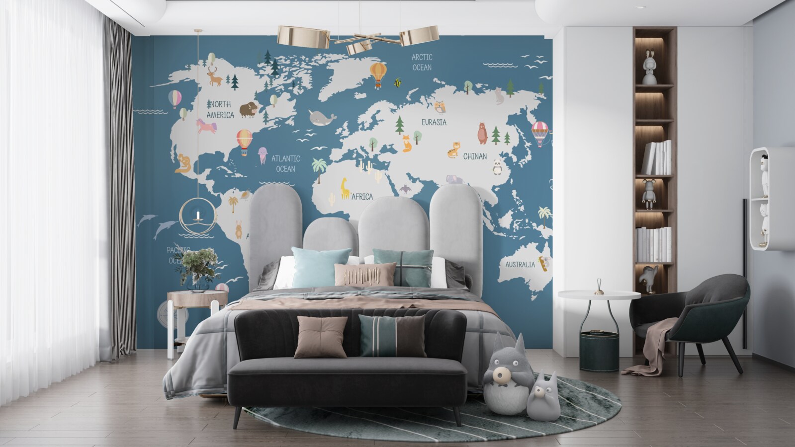 Fotobehang een wereldkaart in minimalistische stijl