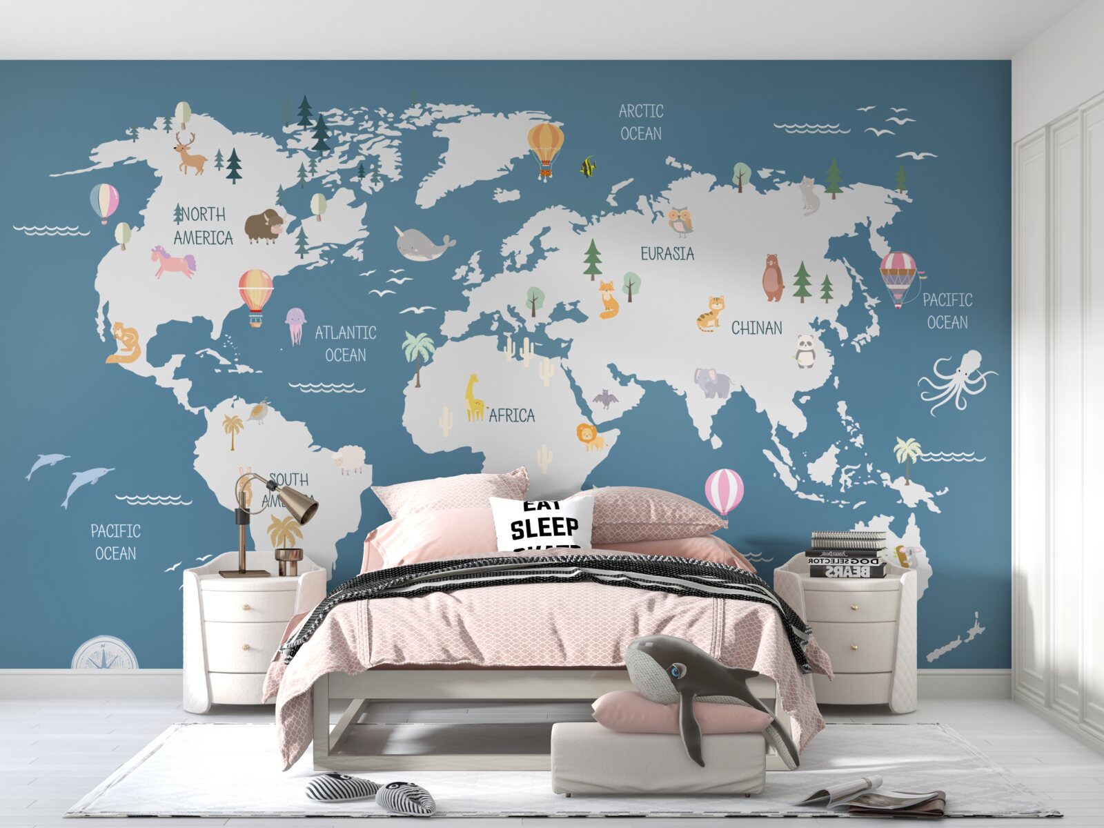Fotobehang een wereldkaart in minimalistische stijl