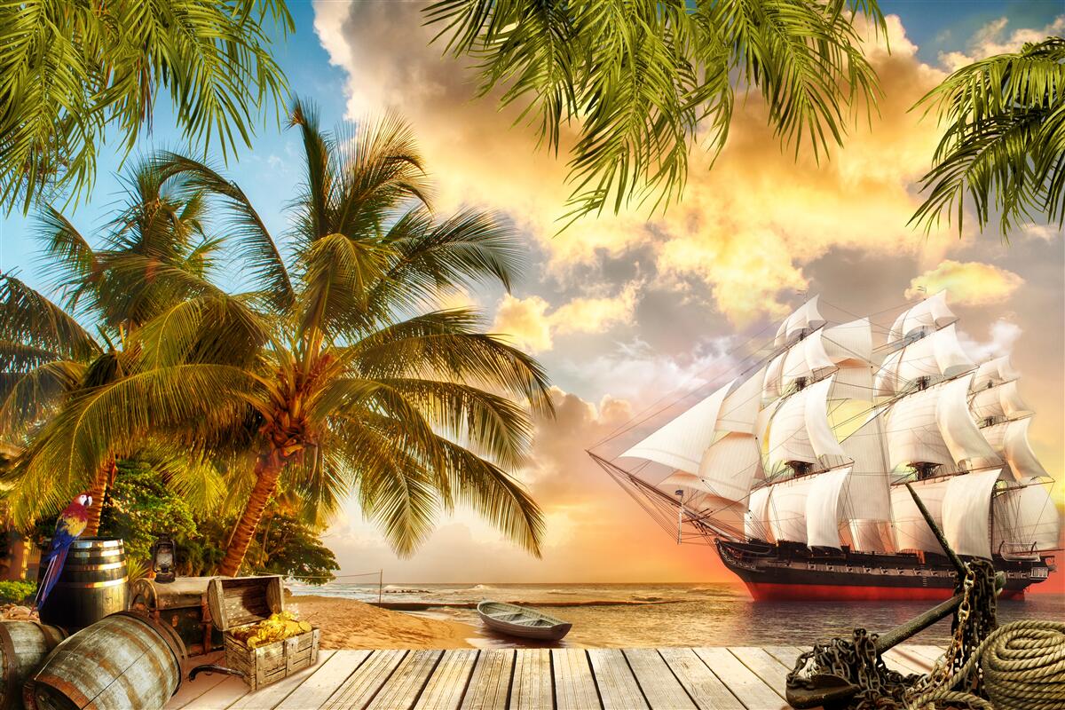 Fotobehang het schip nadert de kust