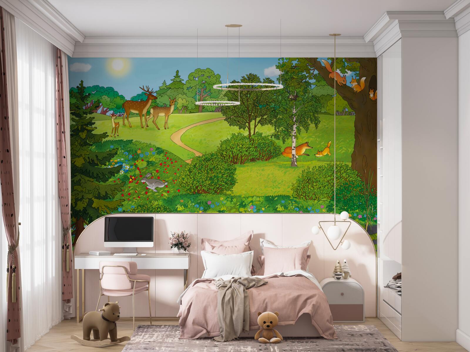 Fotobehang dieren lopen door een bosschage