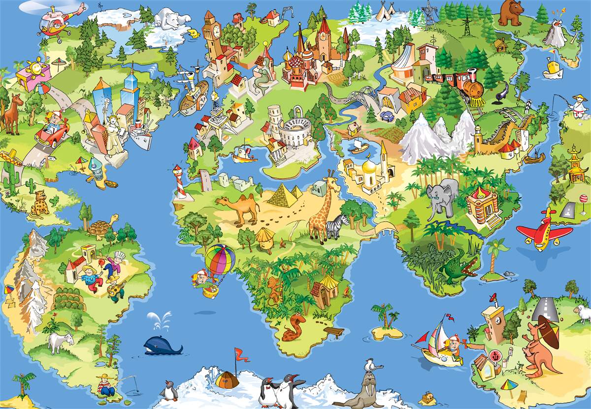 Fotobehang een wereldkaart met details voor kinderen