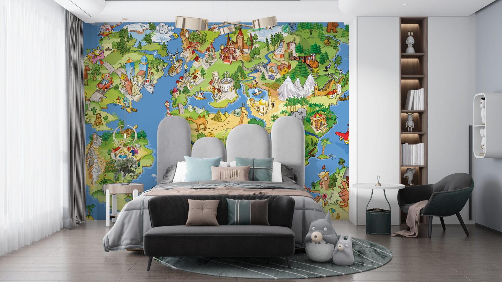 Fotobehang een wereldkaart met details voor kinderen