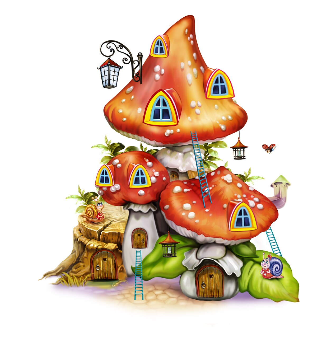 Fotobehang paddestoel huisjes