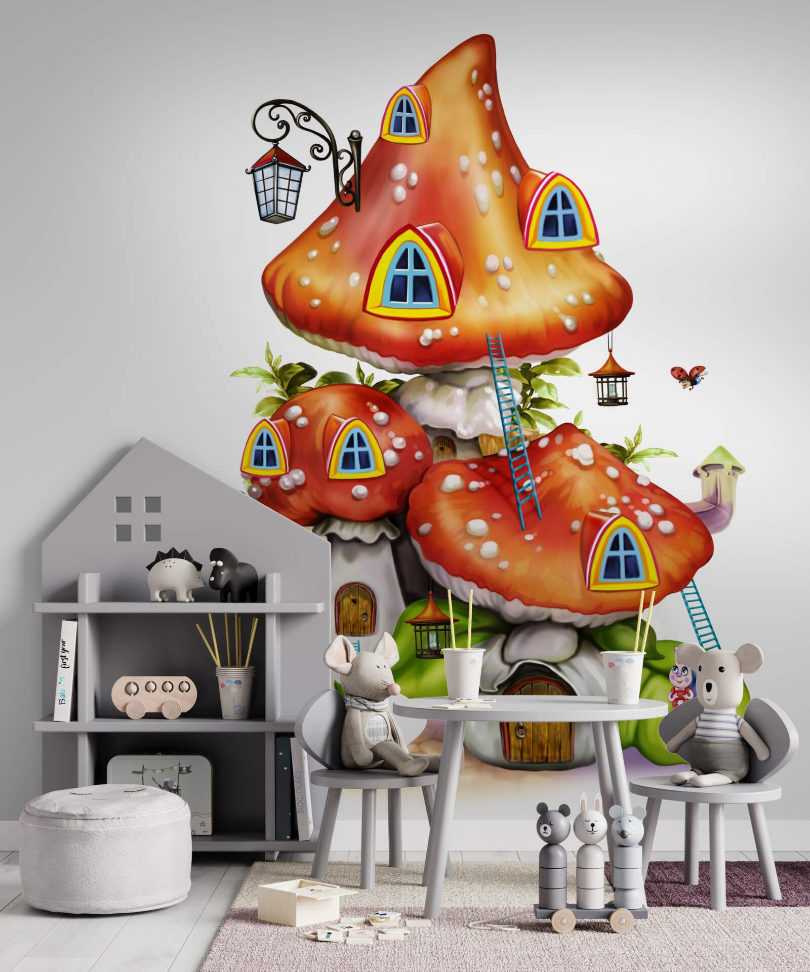 Fotobehang paddestoel huisjes
