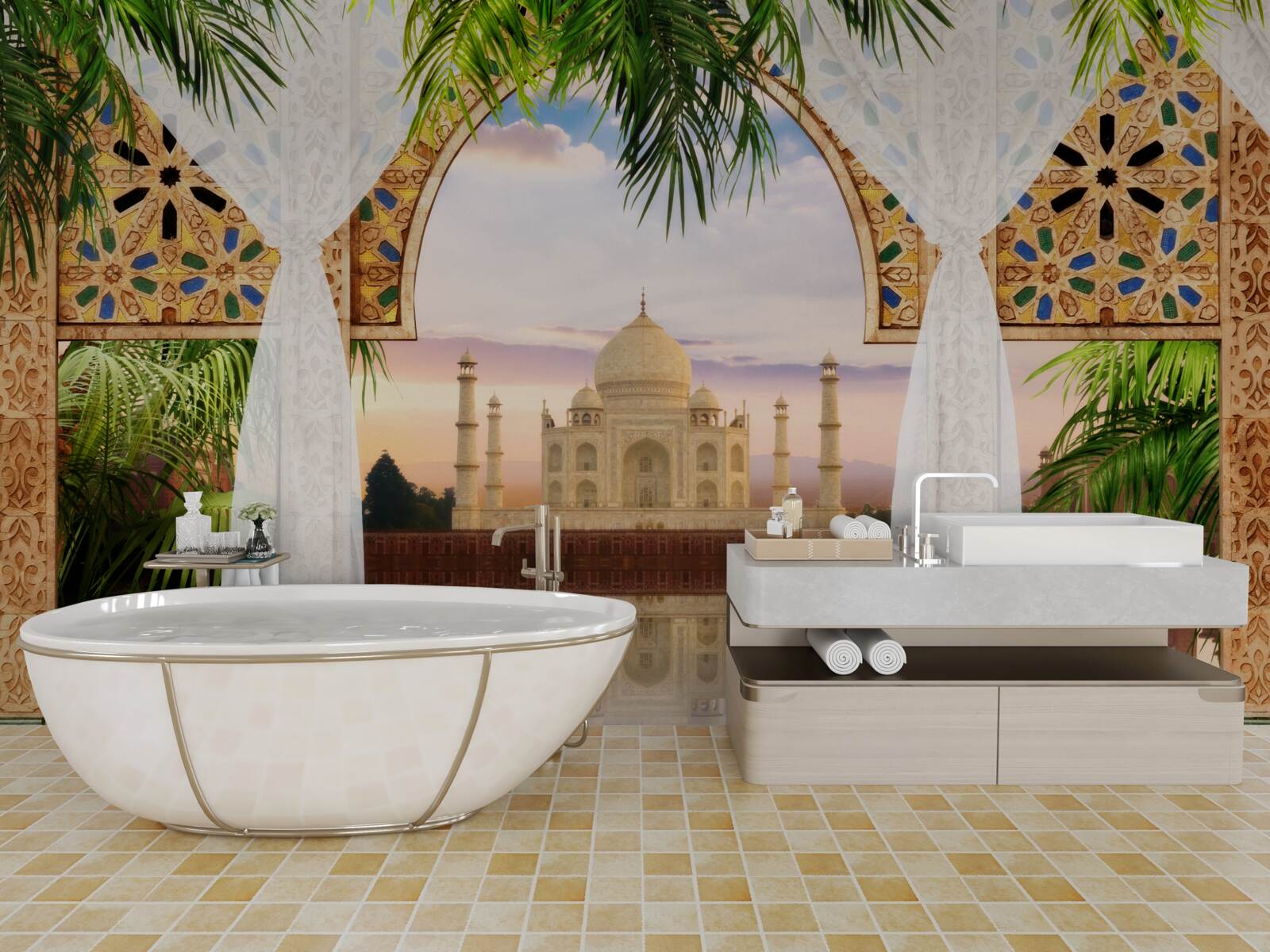 Fotobehang taj mahal landschap