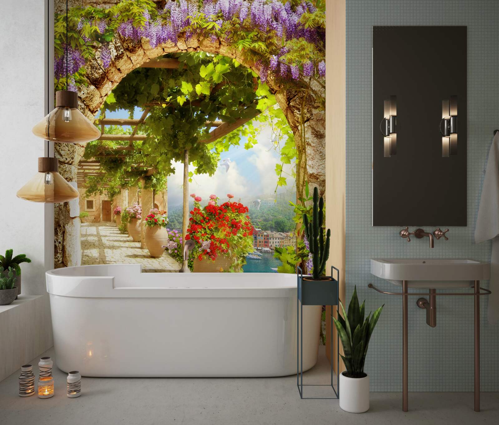 Fotobehang bloemen vulden het hele terras