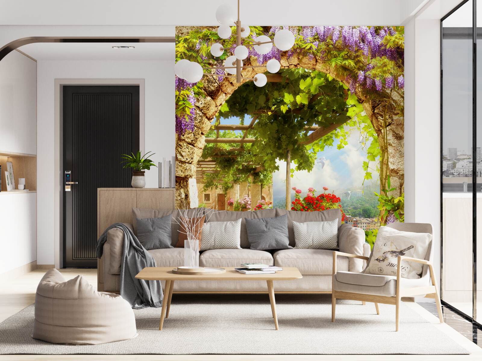 Fotobehang bloemen vulden het hele terras