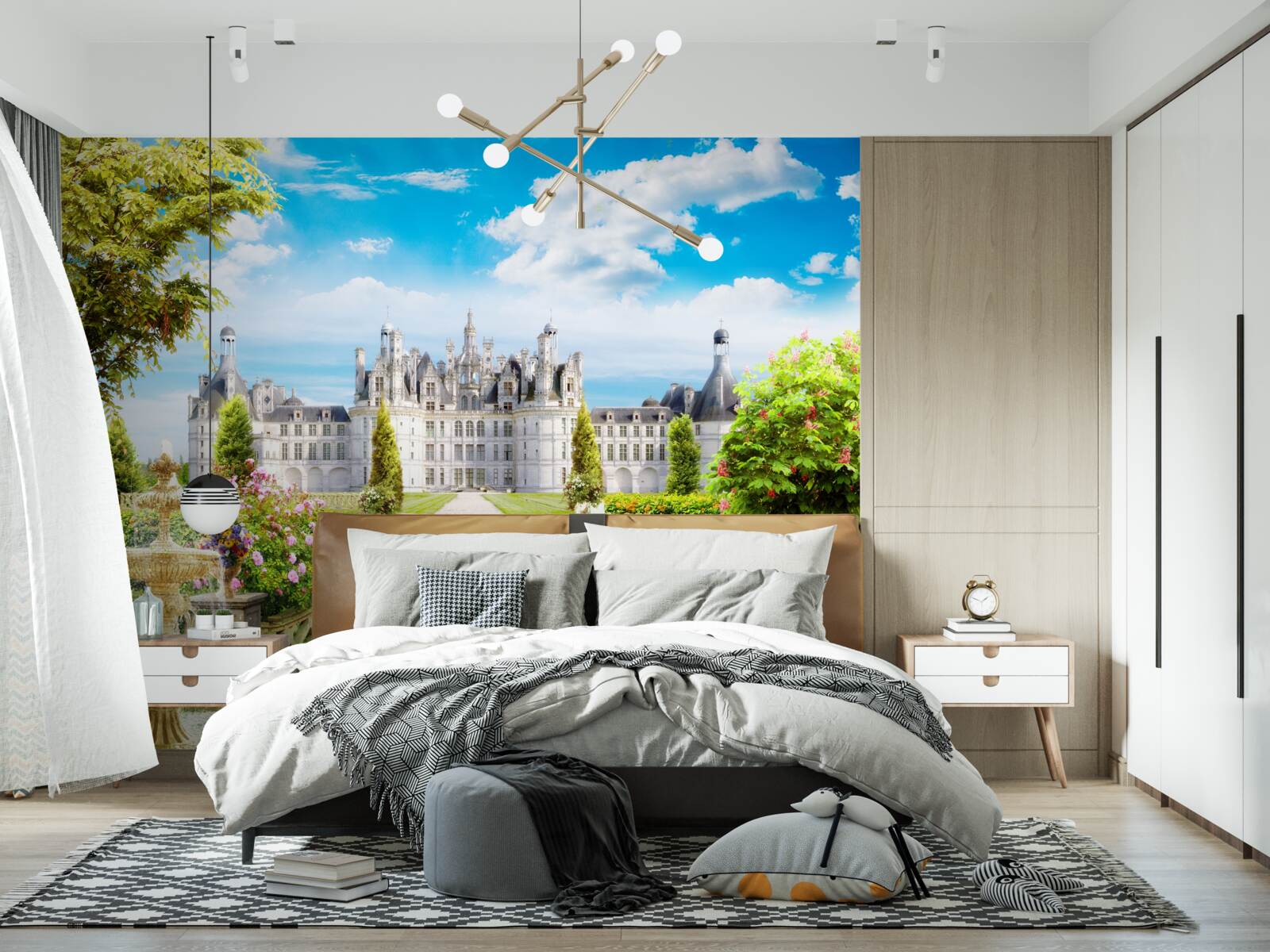 Fotobehang trappen naar het gazon bij het kasteel