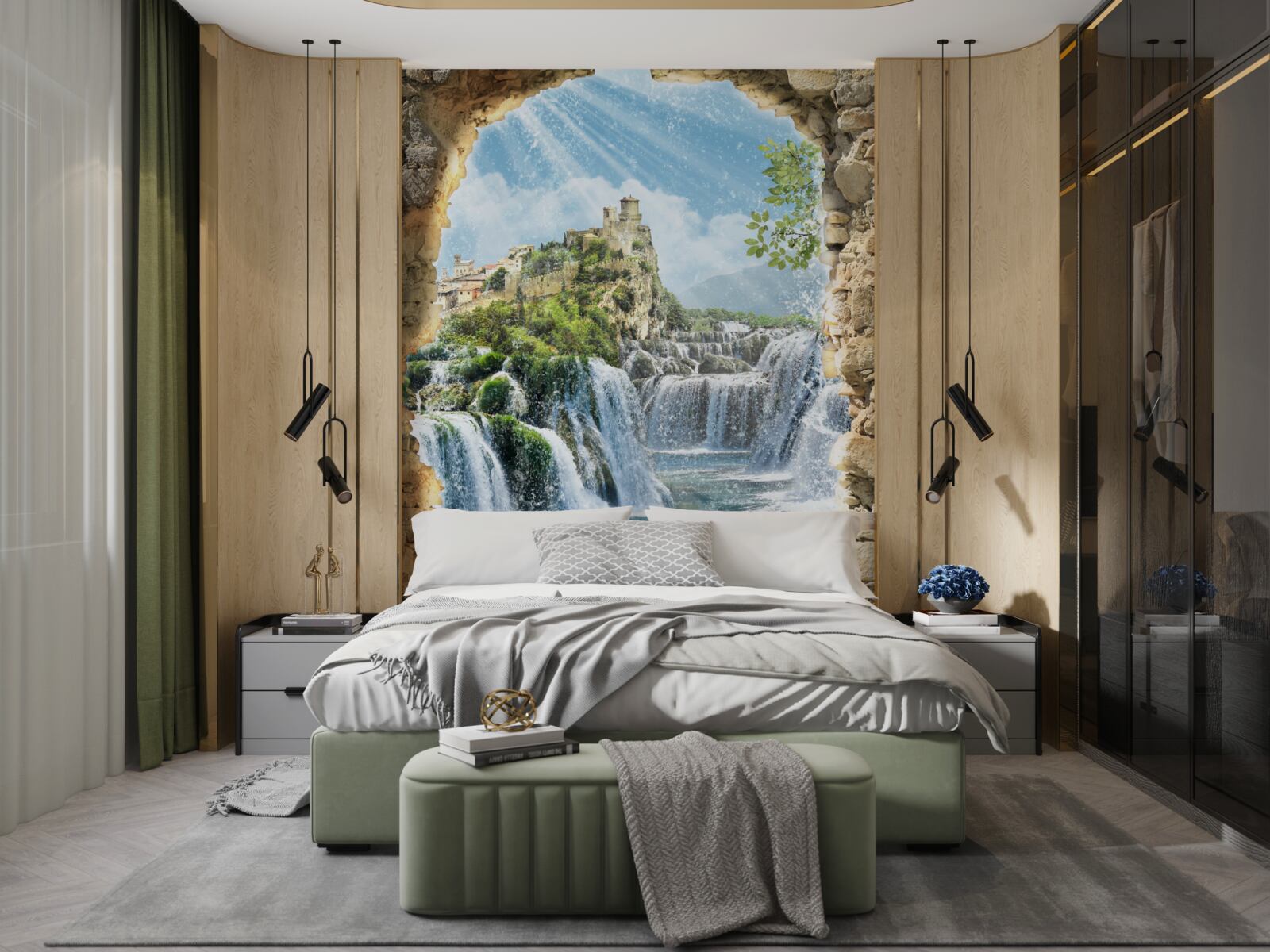 Fotobehang panorama van grote watervallen