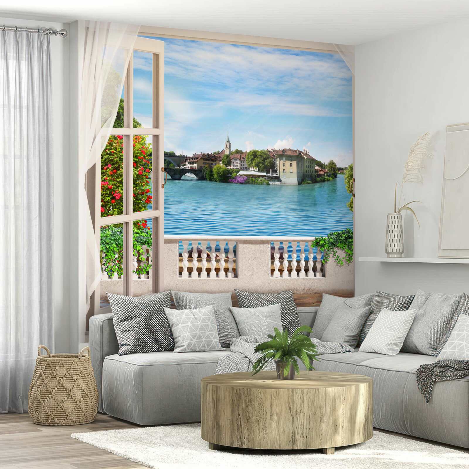 Fotobehang landschap van kalme blauwe zee