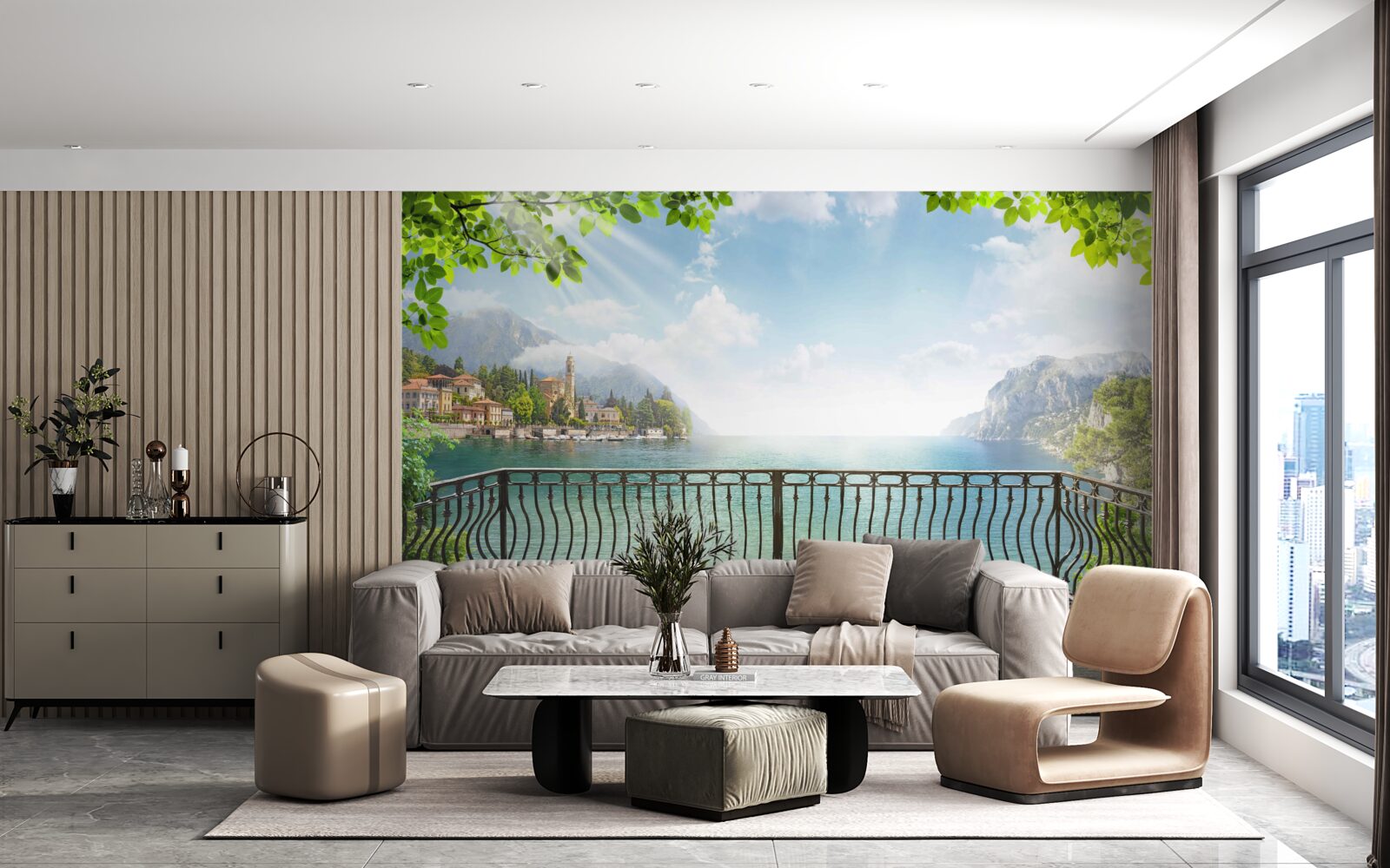 Fotobehang panorama vanaf het open terras
