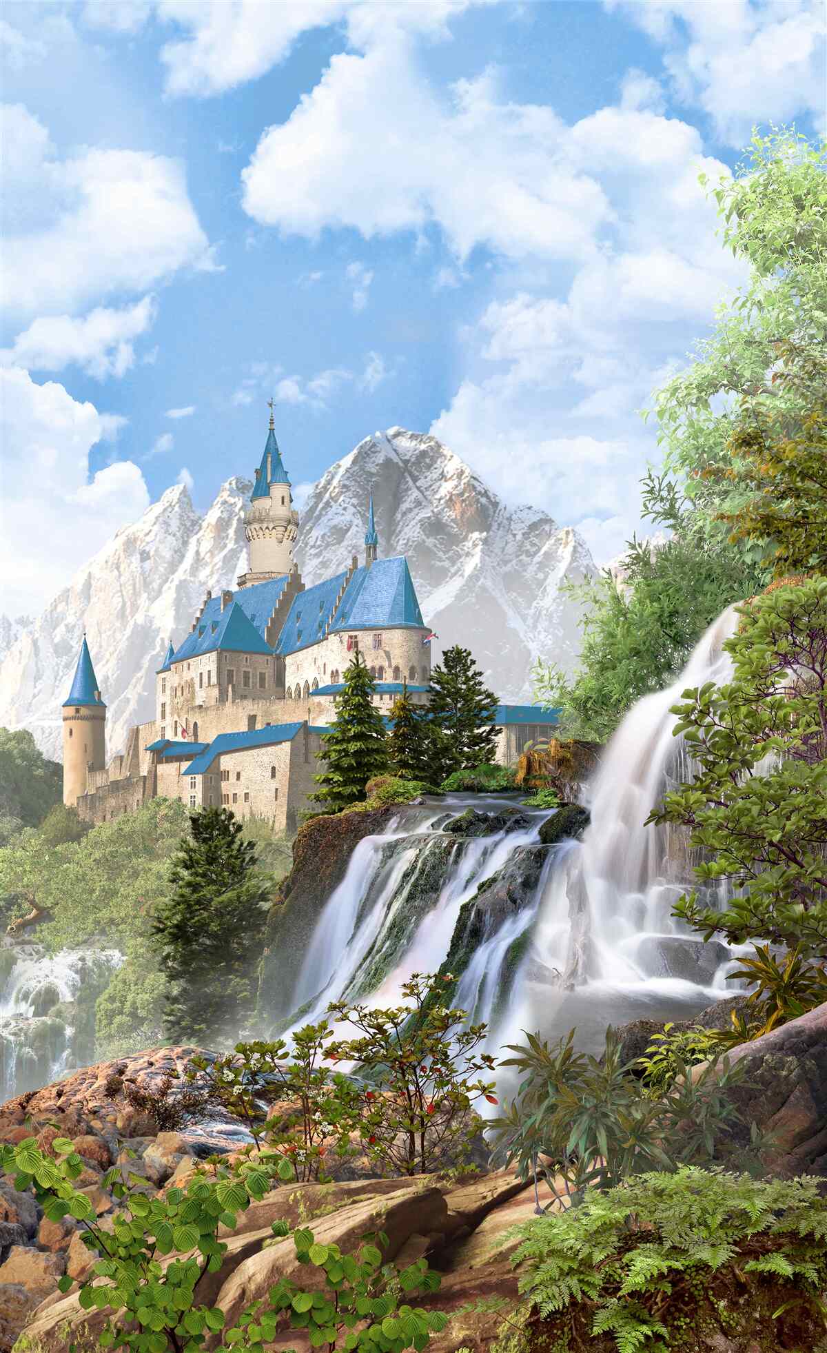 Fotobehang fort tegen de achtergrond van een waterval