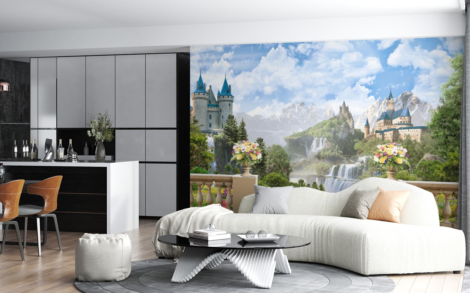 Fotobehang kastelen en watervallen