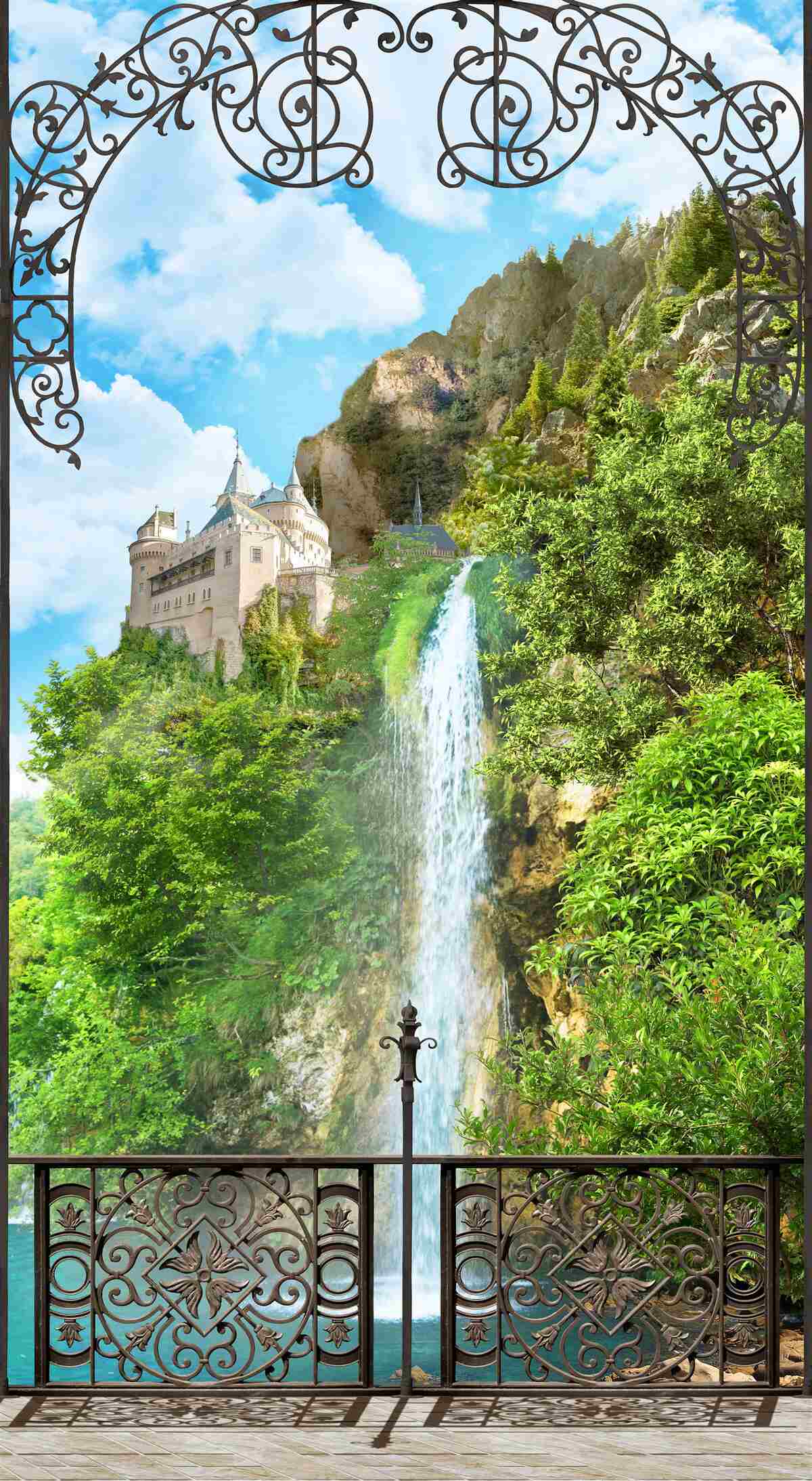 Fotobehang een smalle waterval die bergafwaarts stroomt