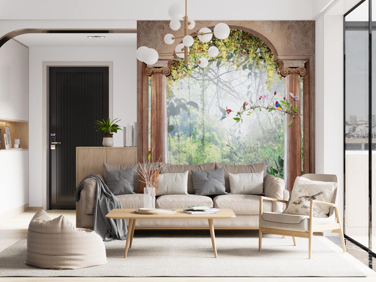 Fotobehang tuin met stenen boog