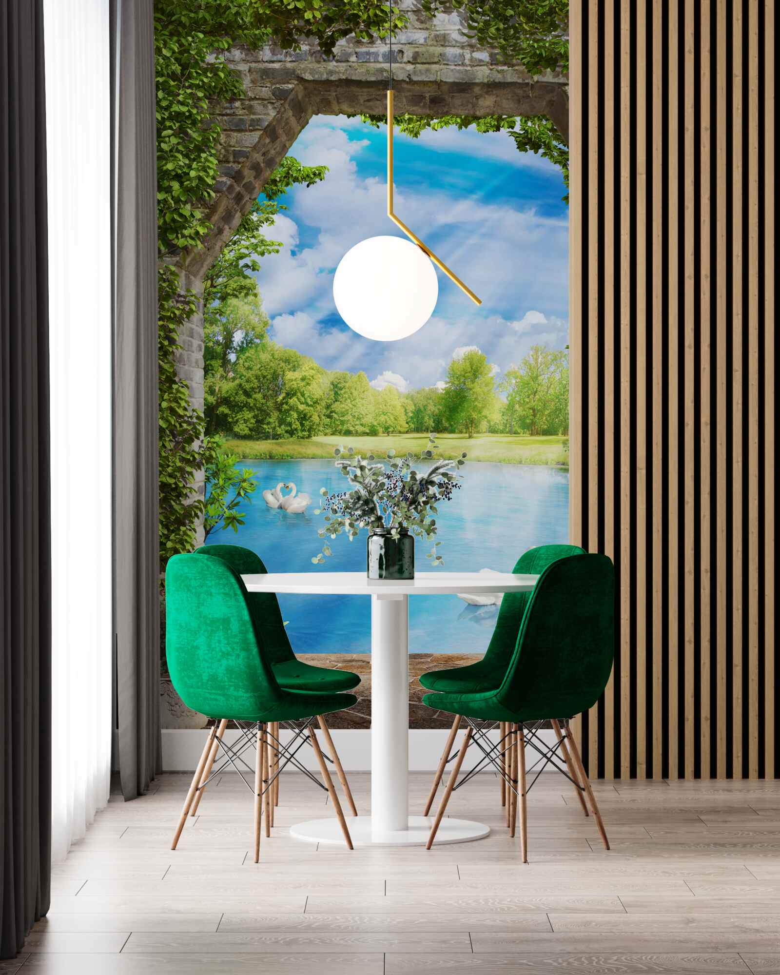 Fotobehang witte zwanen drijven op het meer