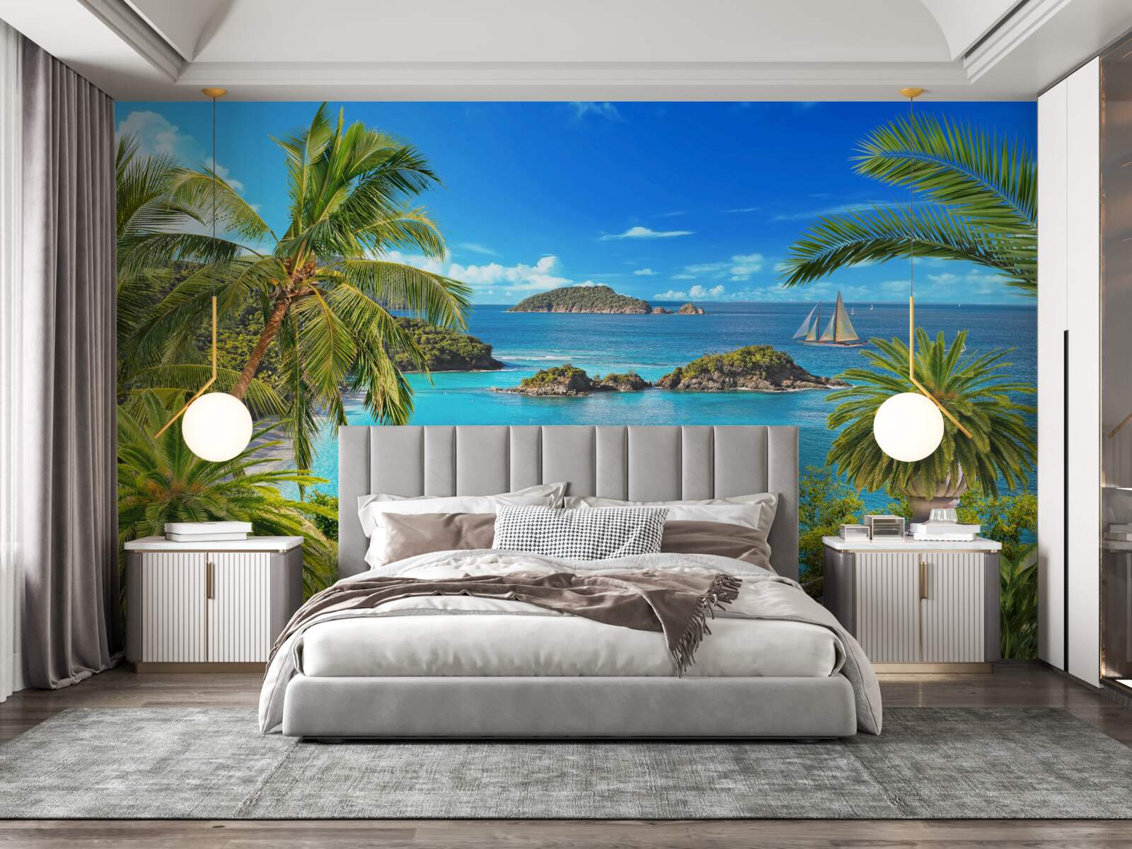Fotobehang oceaan en kokospalmen