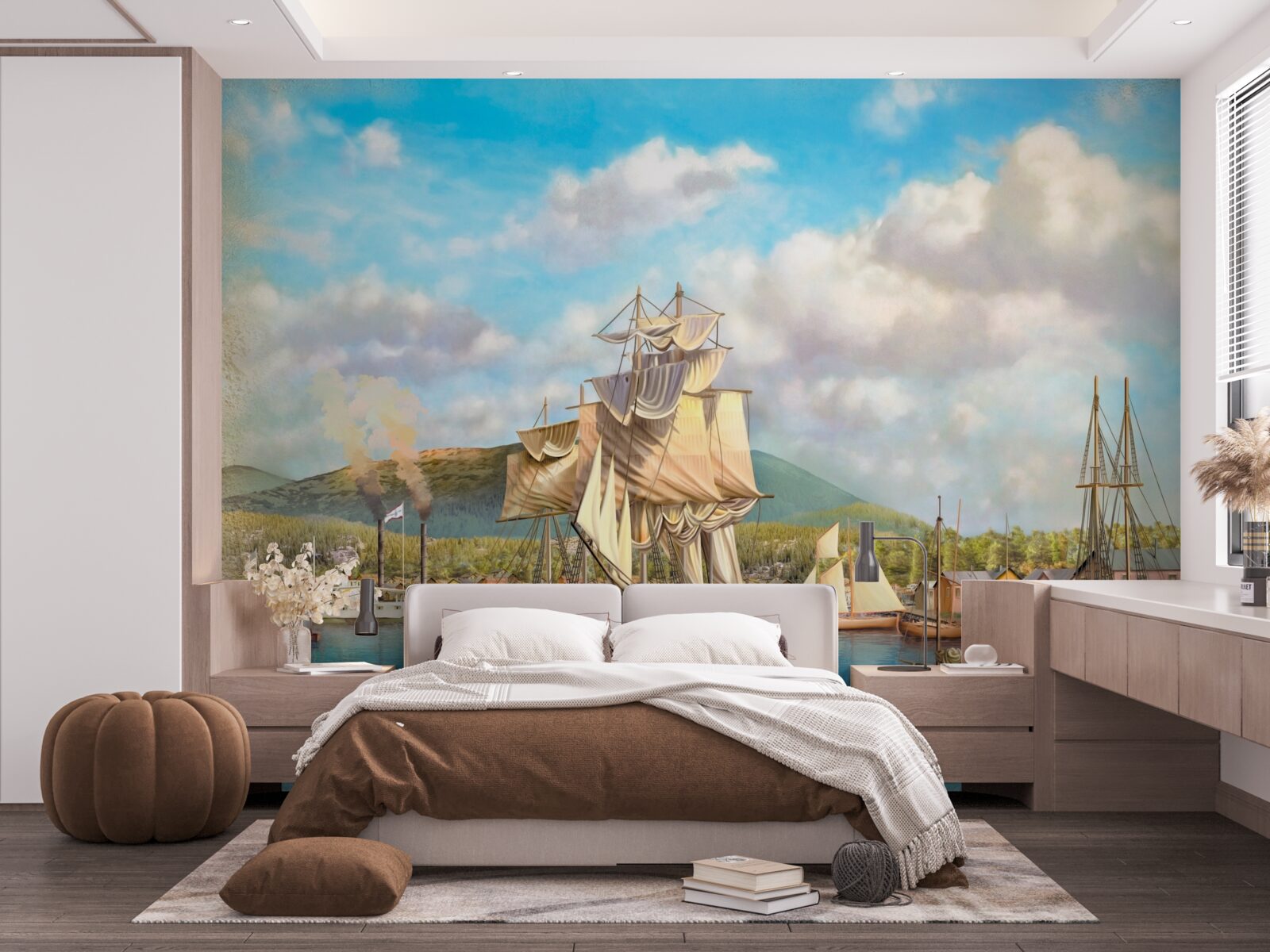 Fotobehang afgemeerde zeilboten van verschillende grootte