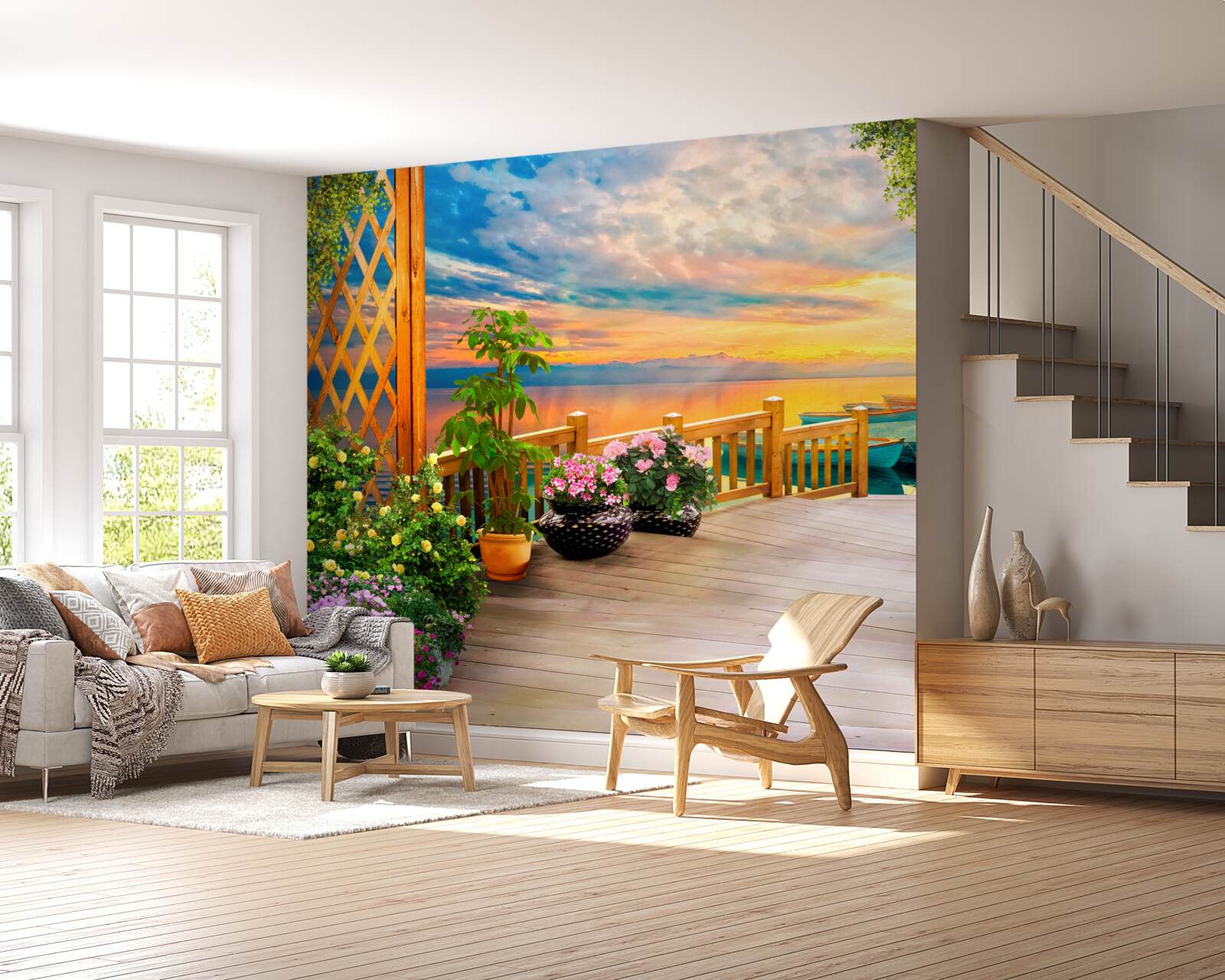 Fotobehang bloemen in potten van verschillende soorten