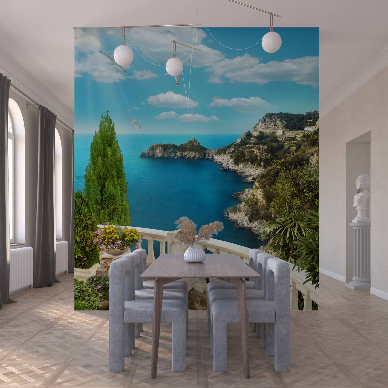 Fotobehang zeezicht vanaf het balkon