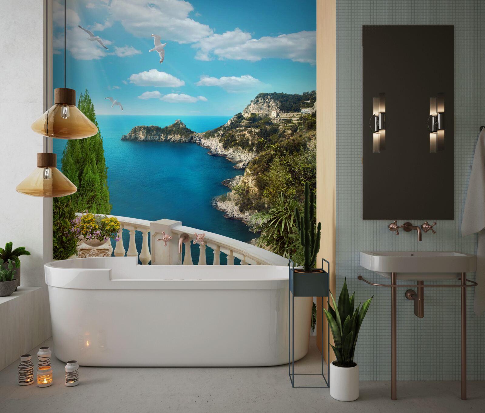 Fotobehang zeezicht vanaf het balkon