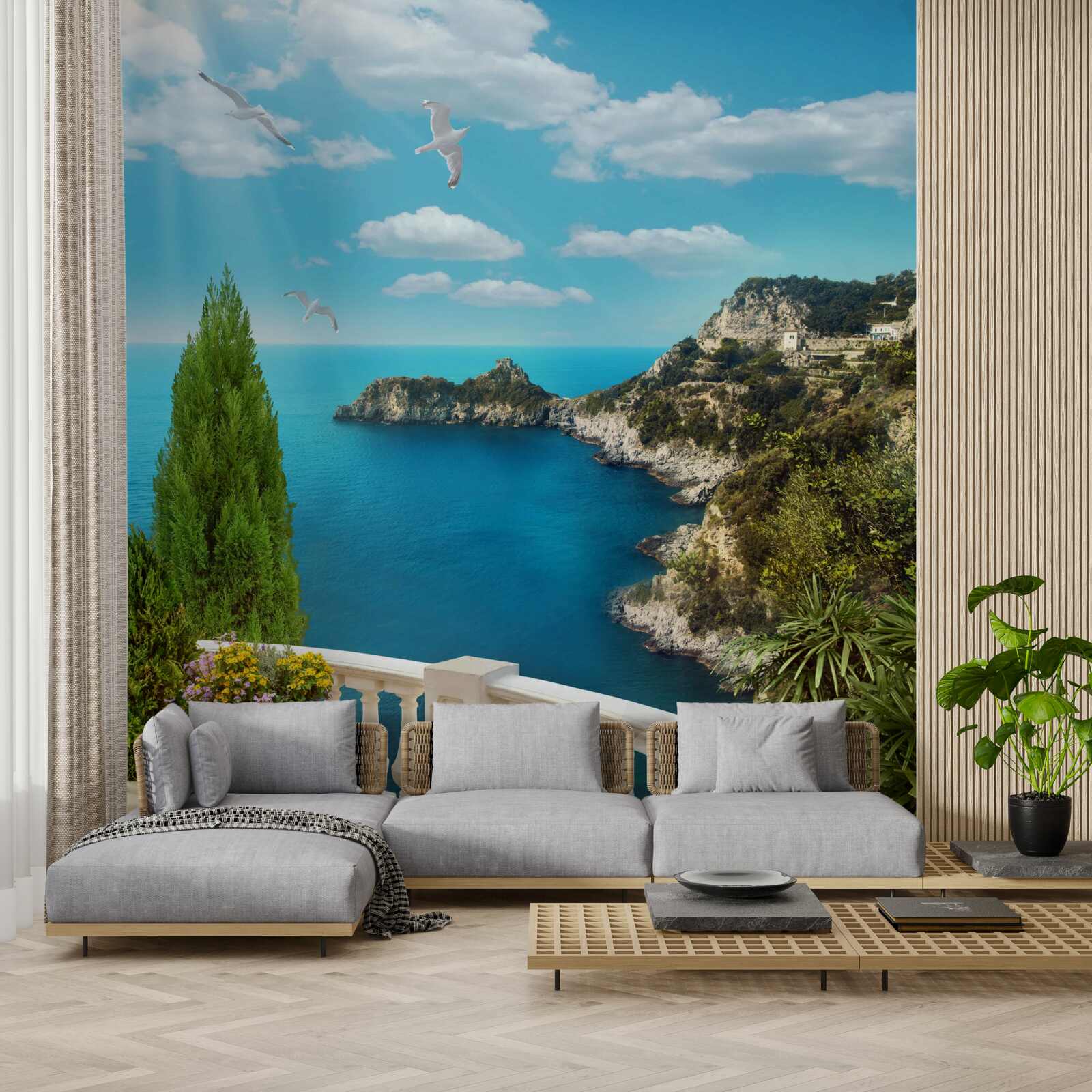 Fotobehang zeezicht vanaf het balkon