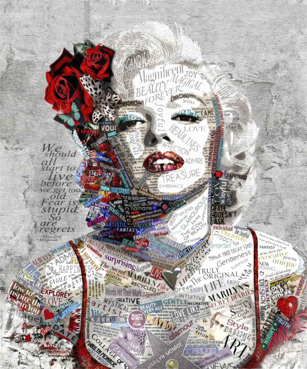 Fotobehang marilyn monroe met rode rozen in haar haar