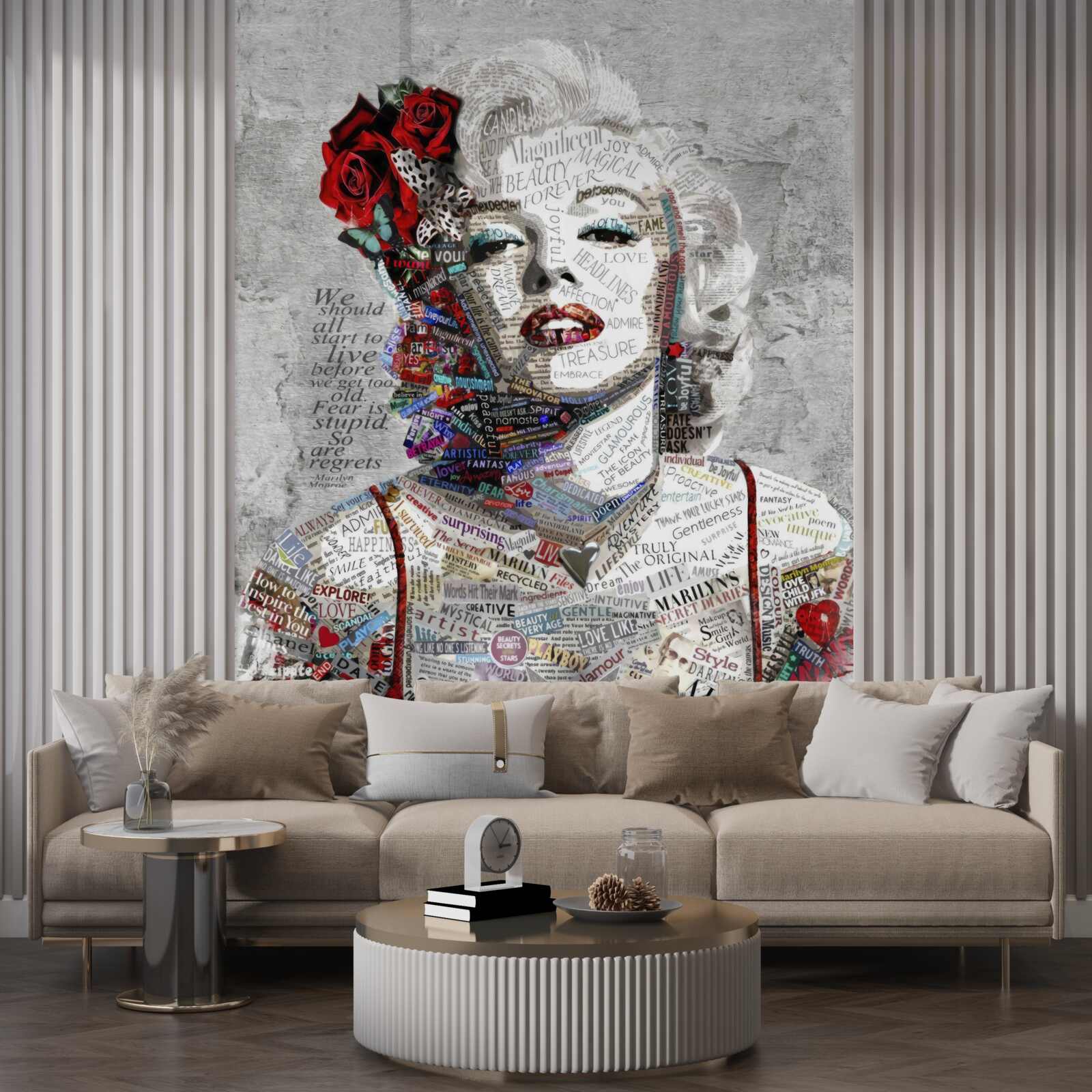 Fotobehang marilyn monroe met rode rozen in haar haar