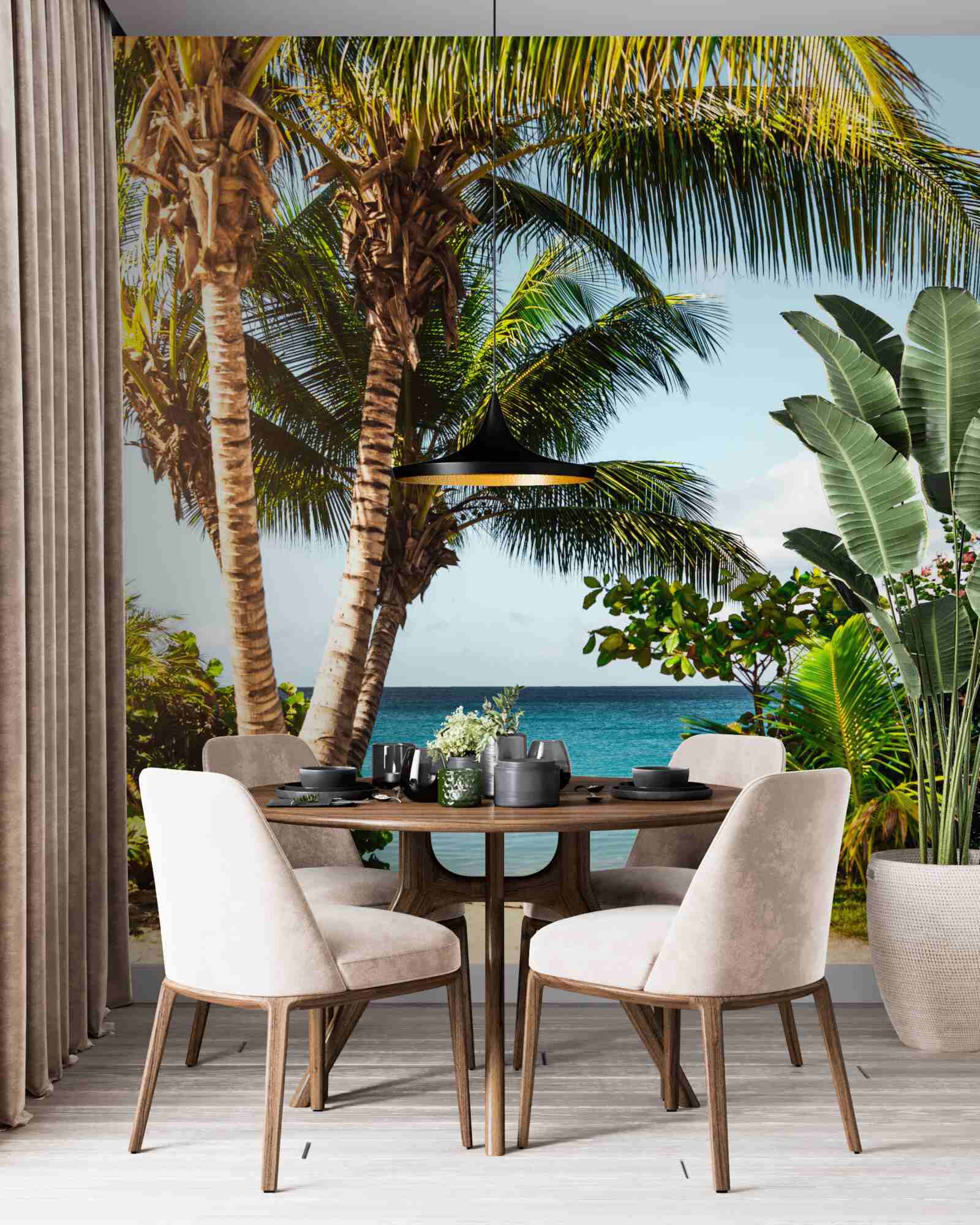 Fotobehang bomen en struiken op het strand