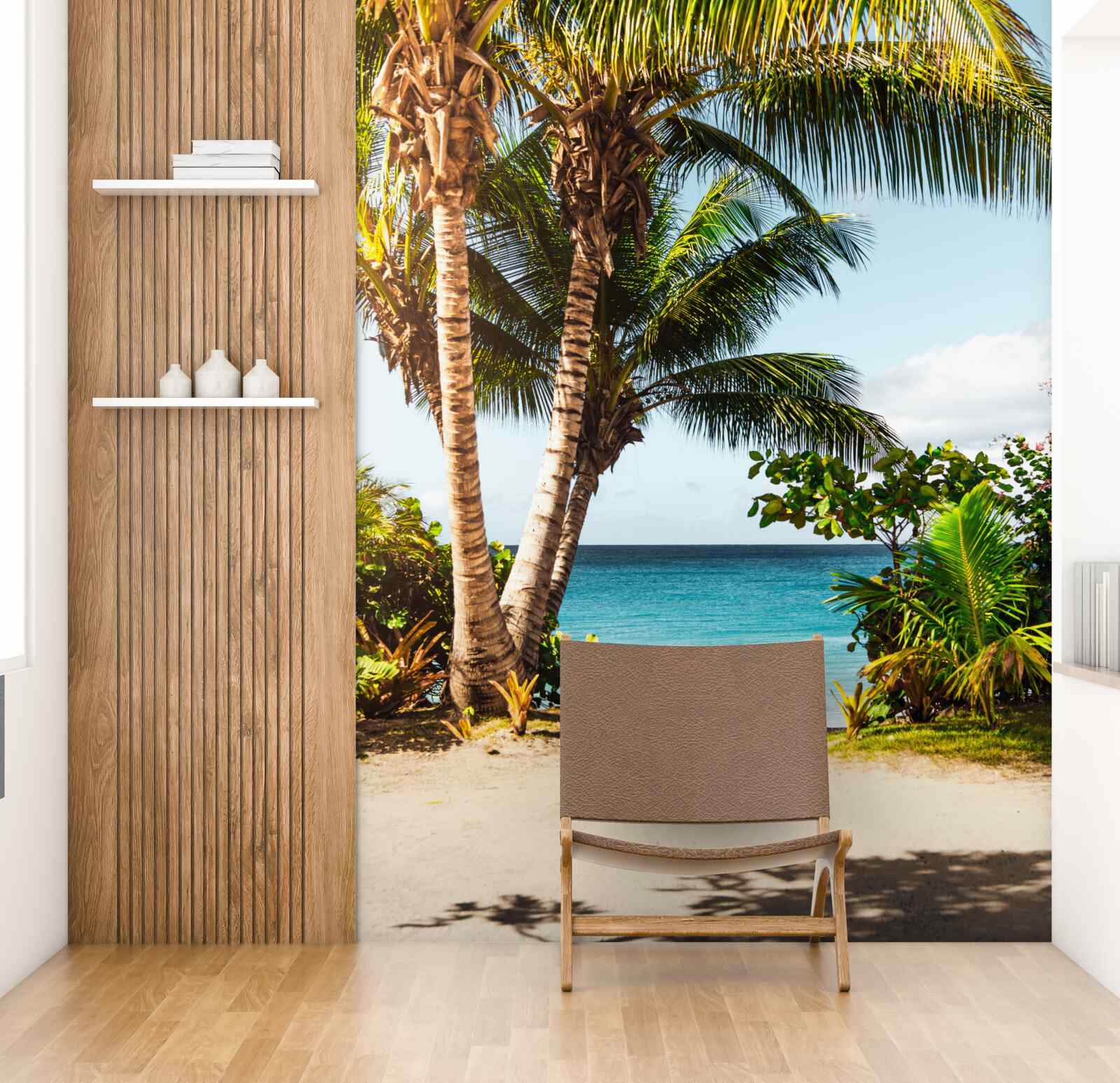 Fotobehang bomen en struiken op het strand