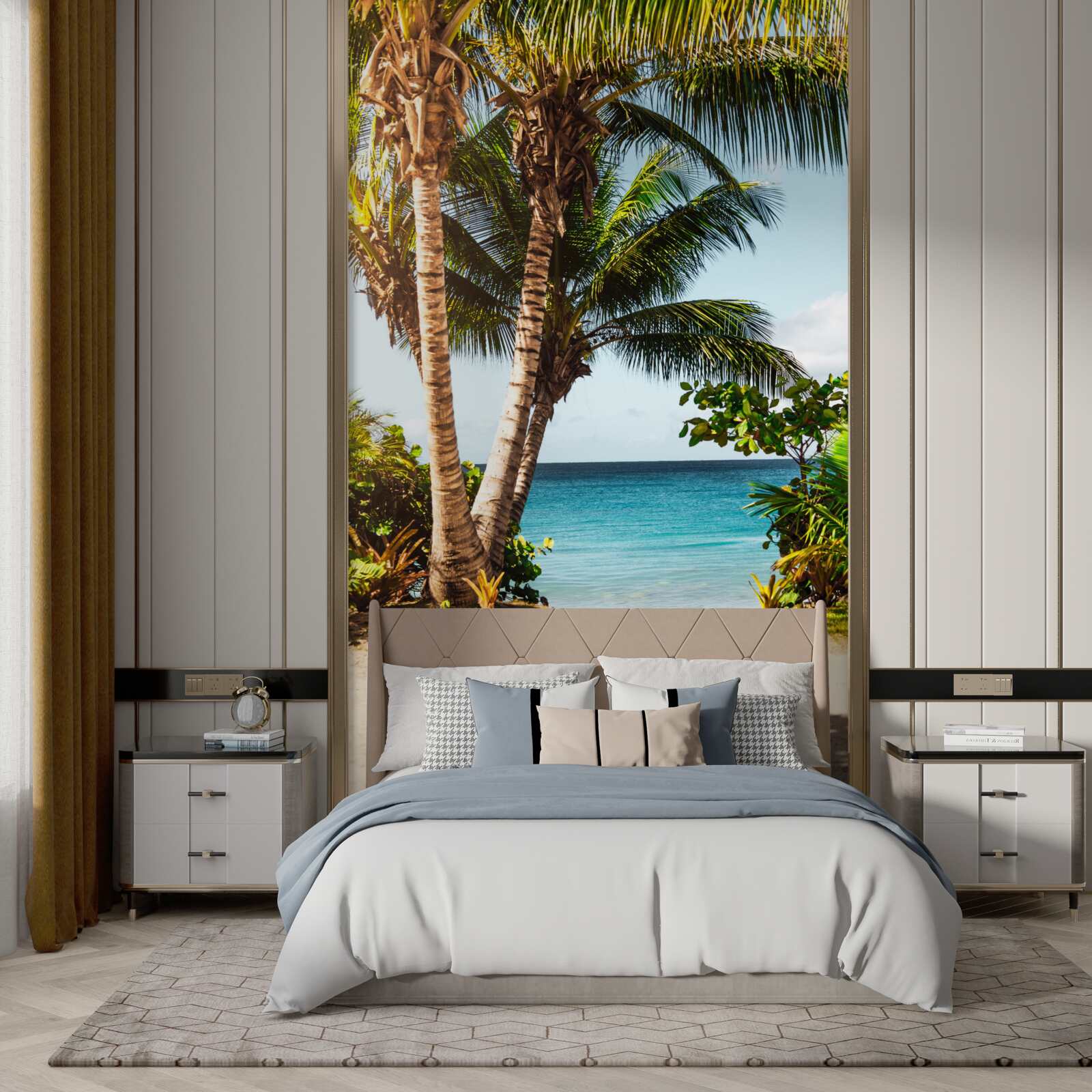 Fotobehang bomen en struiken op het strand