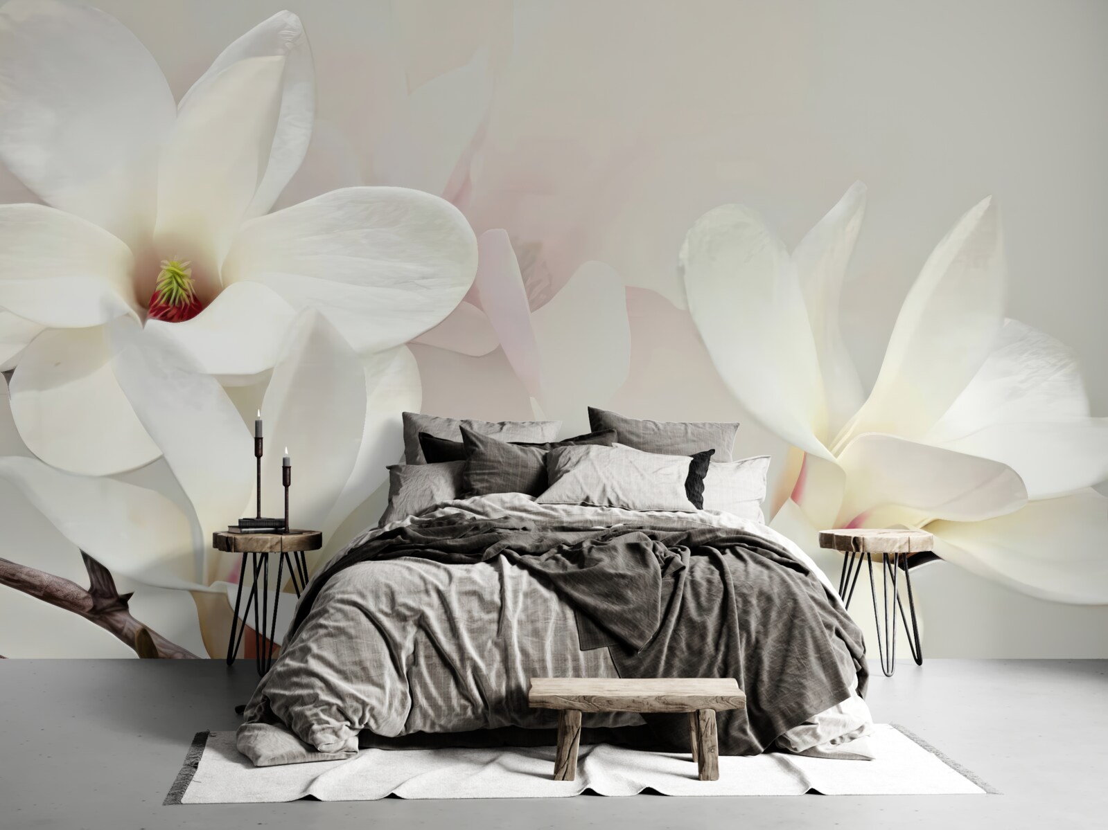 Fotobehang grote witte bloemen in volle bloei
