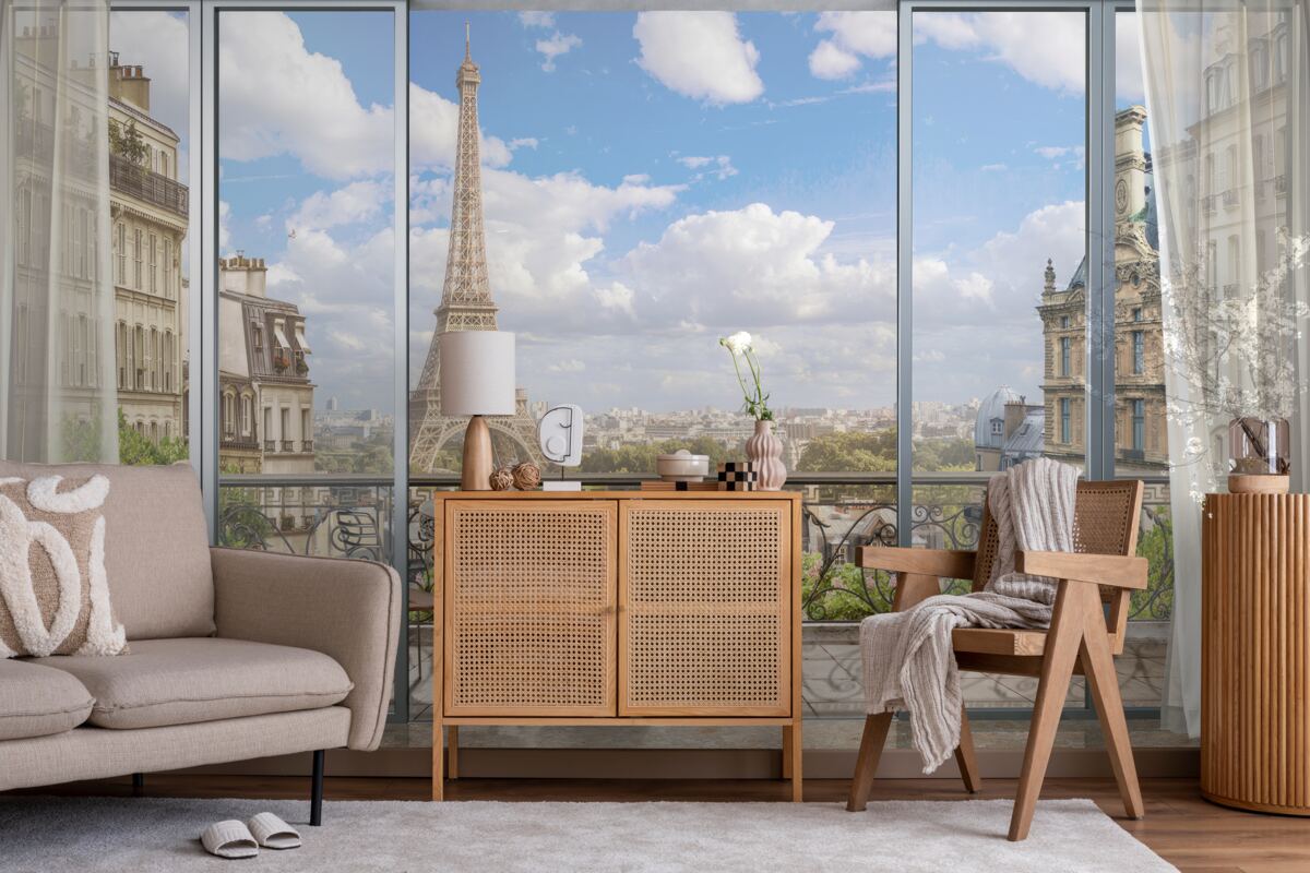 Fotobehang uitzicht op de eiffeltoren vanaf het balkon