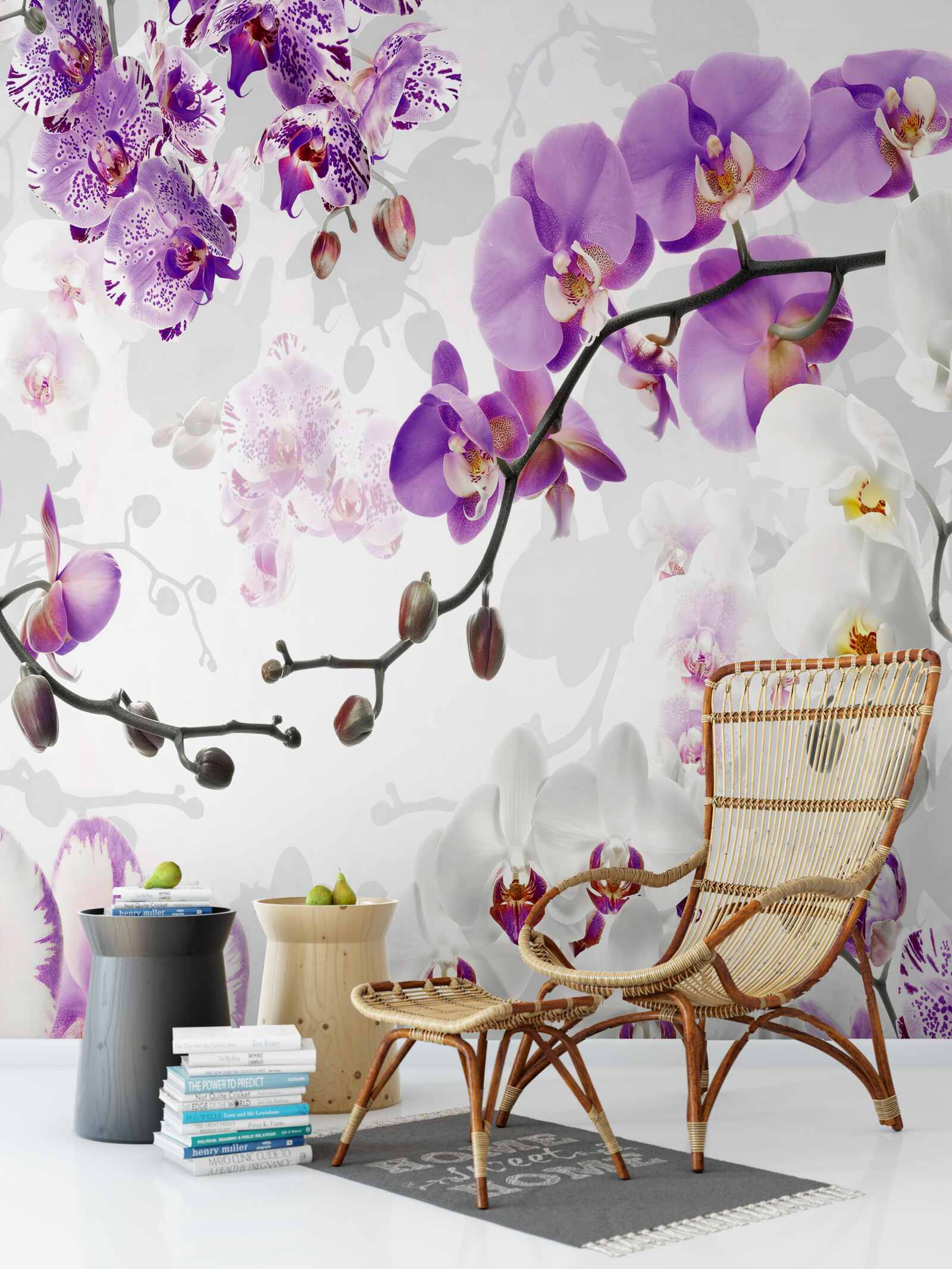 Fotobehang tak met bloeiende paarse orchideeën