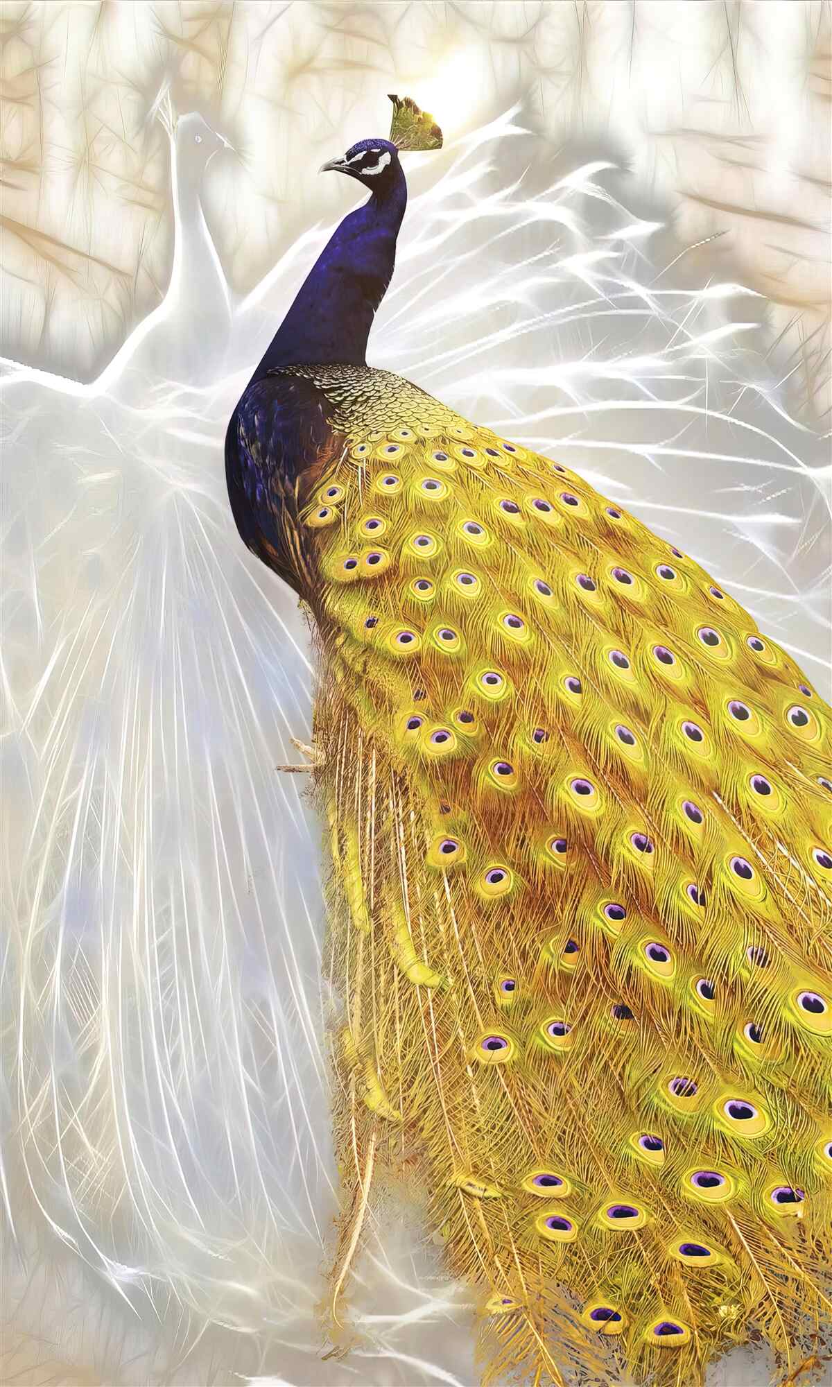 Fotobehang vogel met gouden veren
