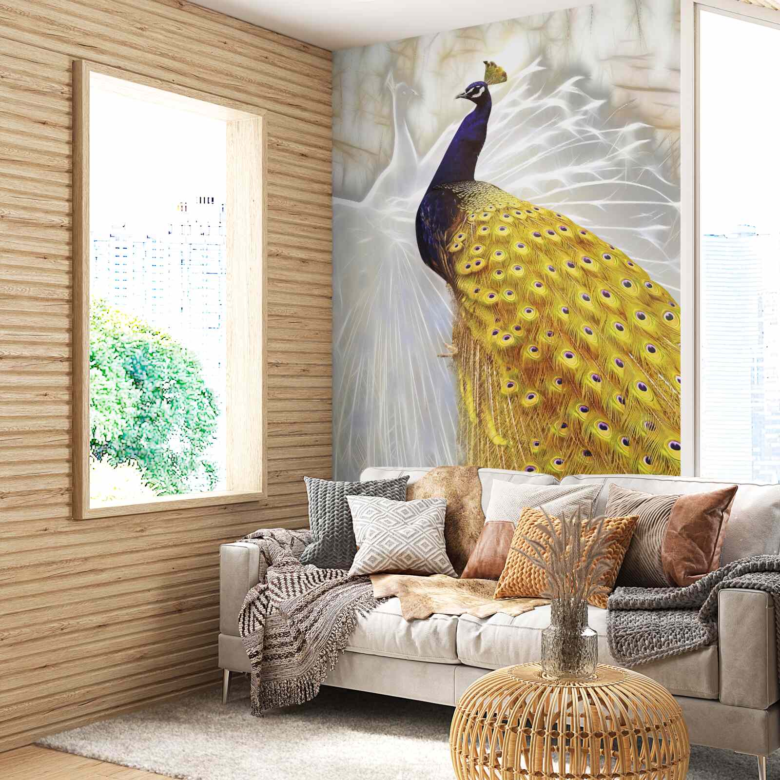 Fotobehang vogel met gouden veren
