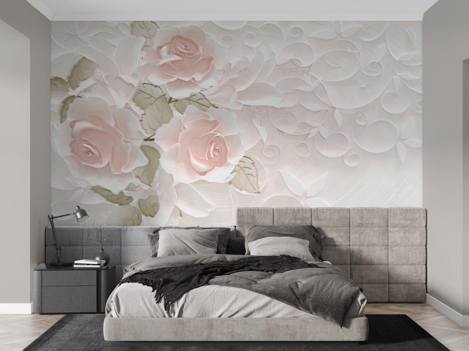 Fotobehang bleke rozen op een bleke muur