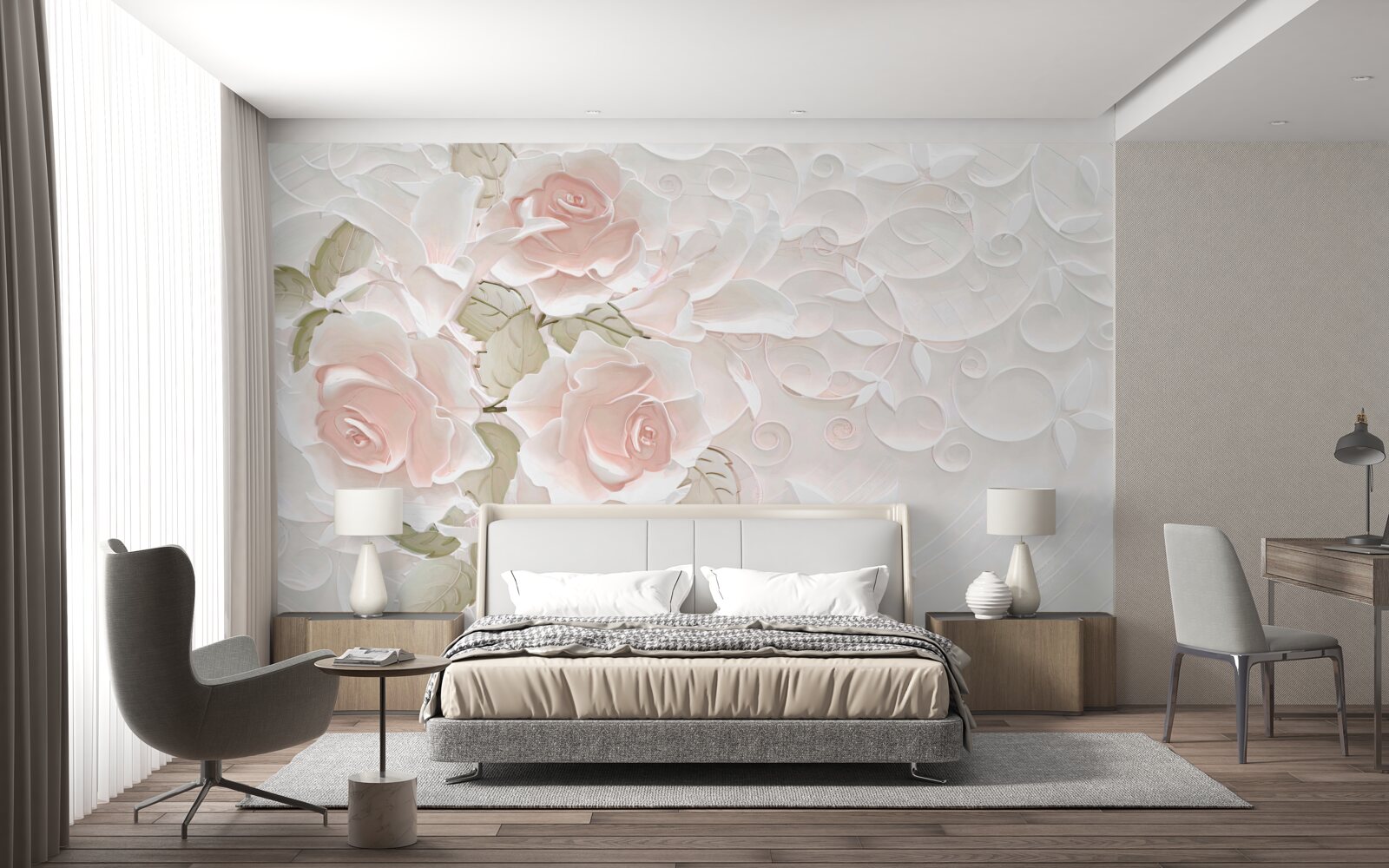Fotobehang bleke rozen op een bleke muur
