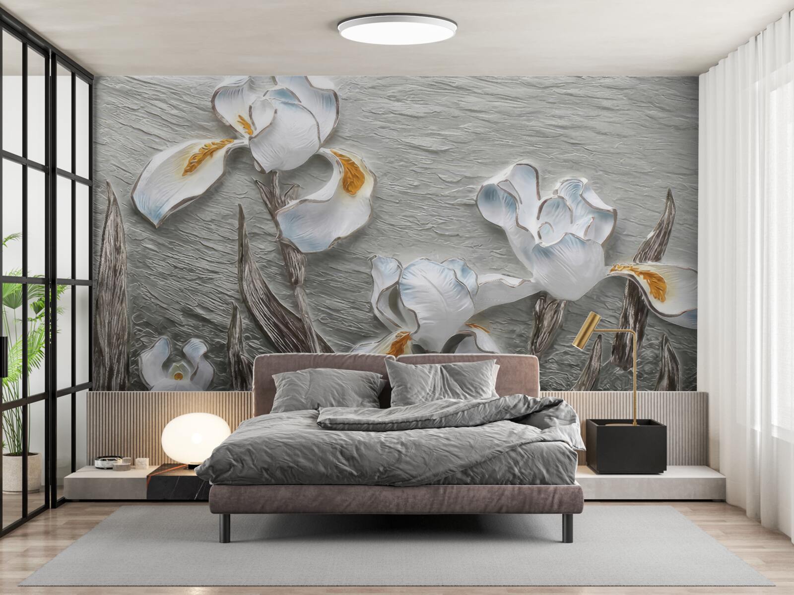 Fotobehang volumineuze witte bloemen op de foto
