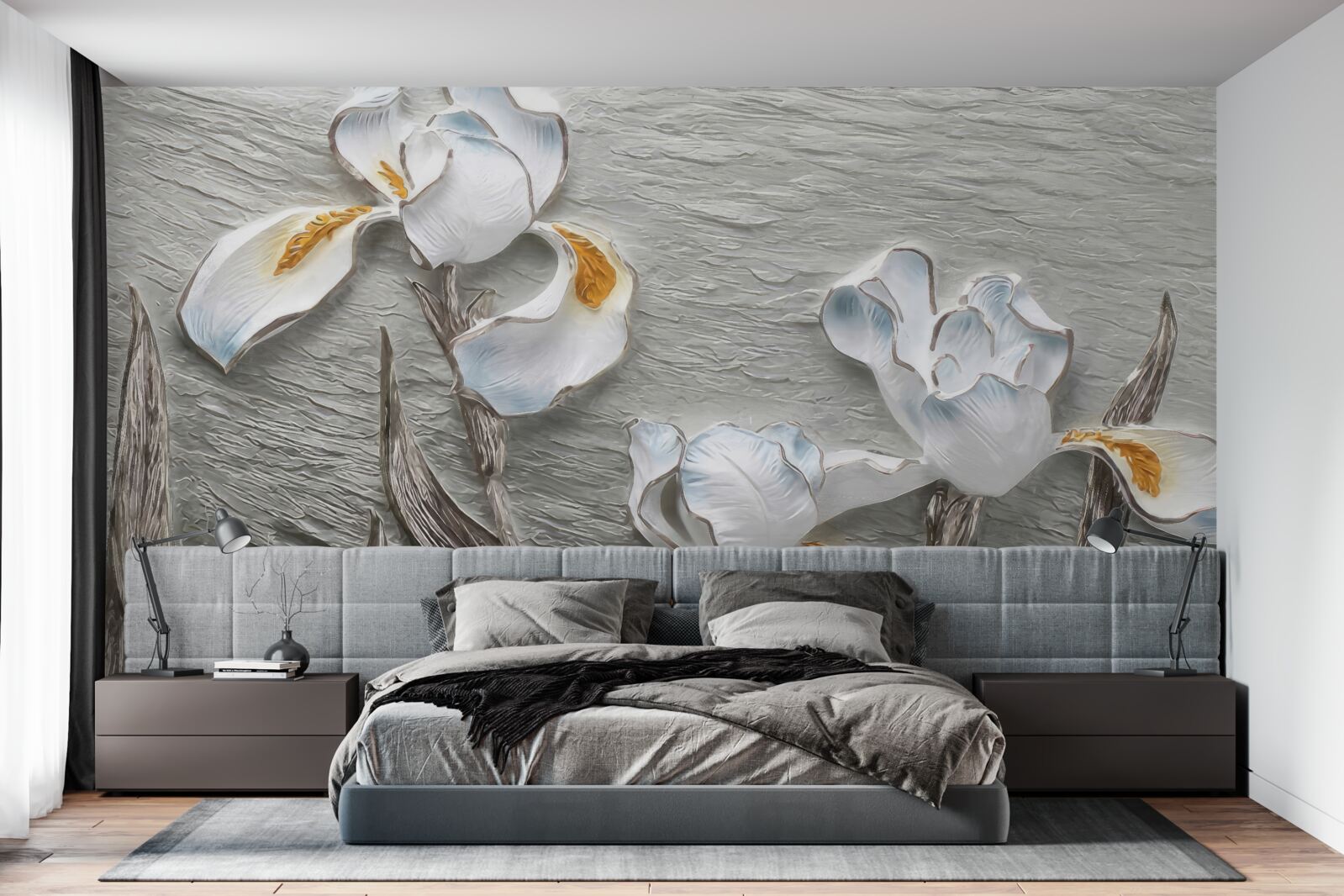 Fotobehang volumineuze witte bloemen op de foto