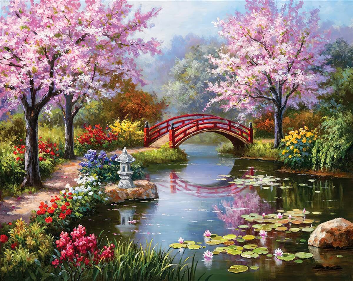 Fotobehang bloeiende tuin in Chinese stijl