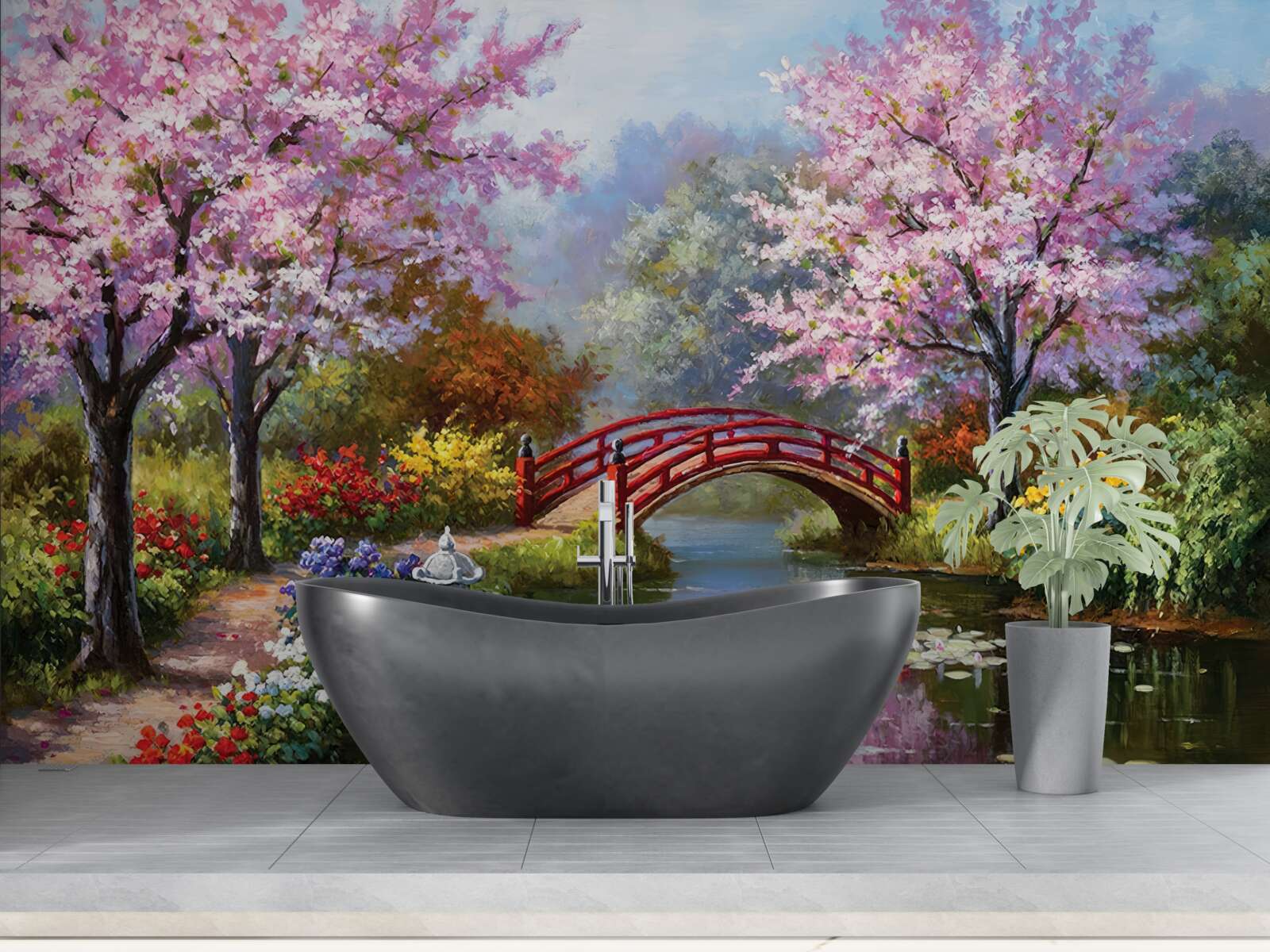 Fotobehang bloeiende tuin in Chinese stijl