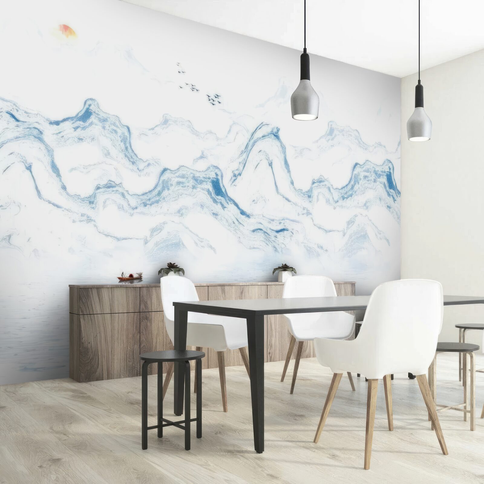 Fotobehang gebogen blauwe lijnen