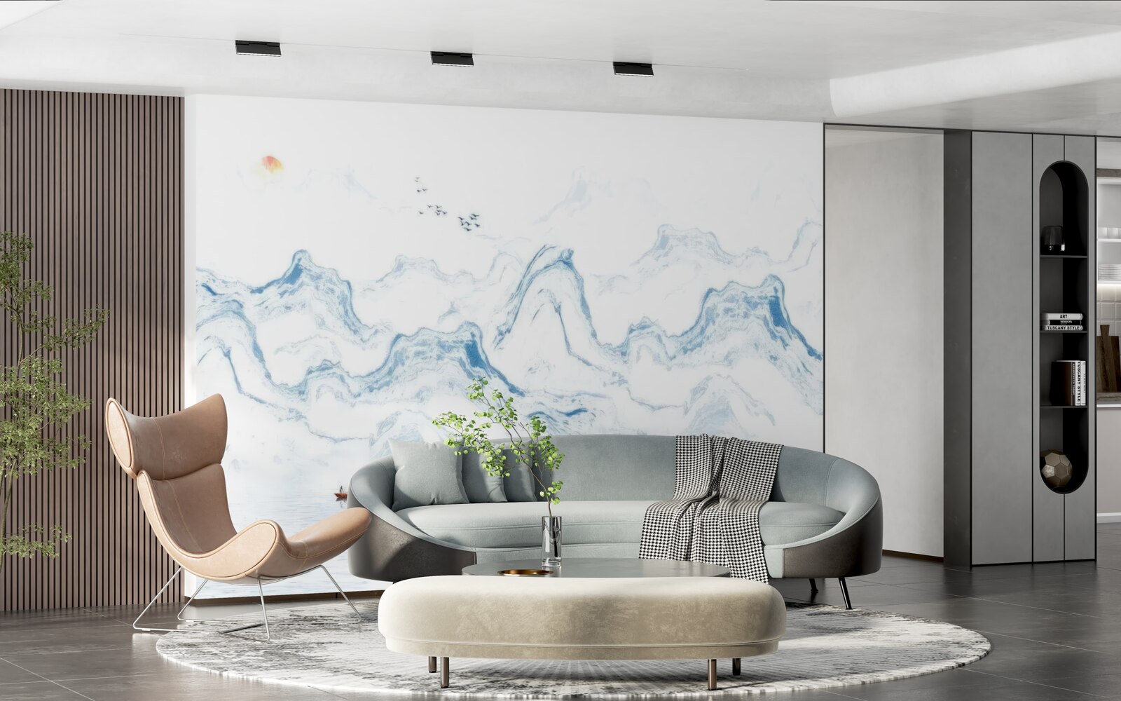 Fotobehang gebogen blauwe lijnen